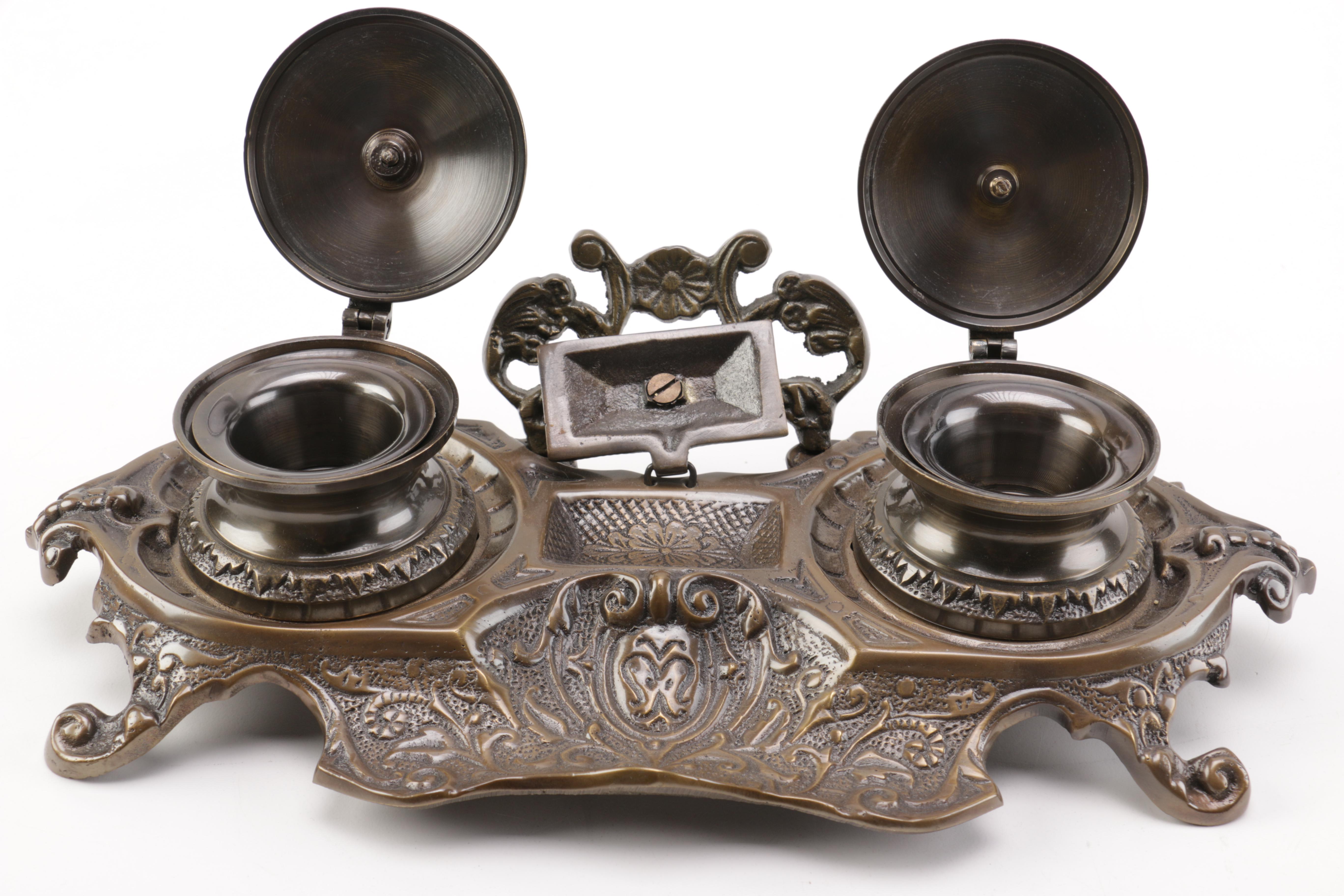 Bronze Tone Double Inkstand