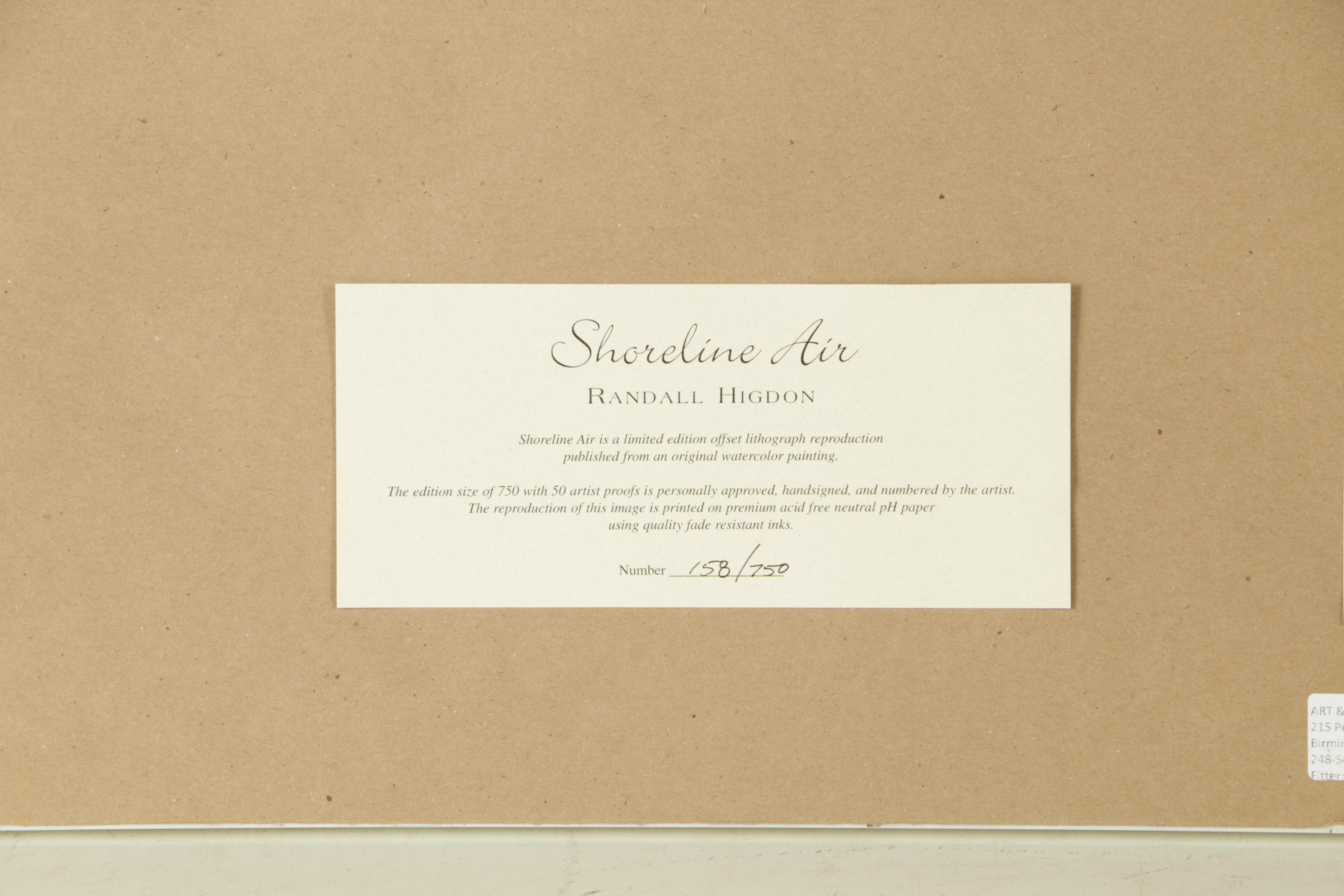 Randall Higdon Limited Edition Offset Lithograph Print "Shoreline Air"