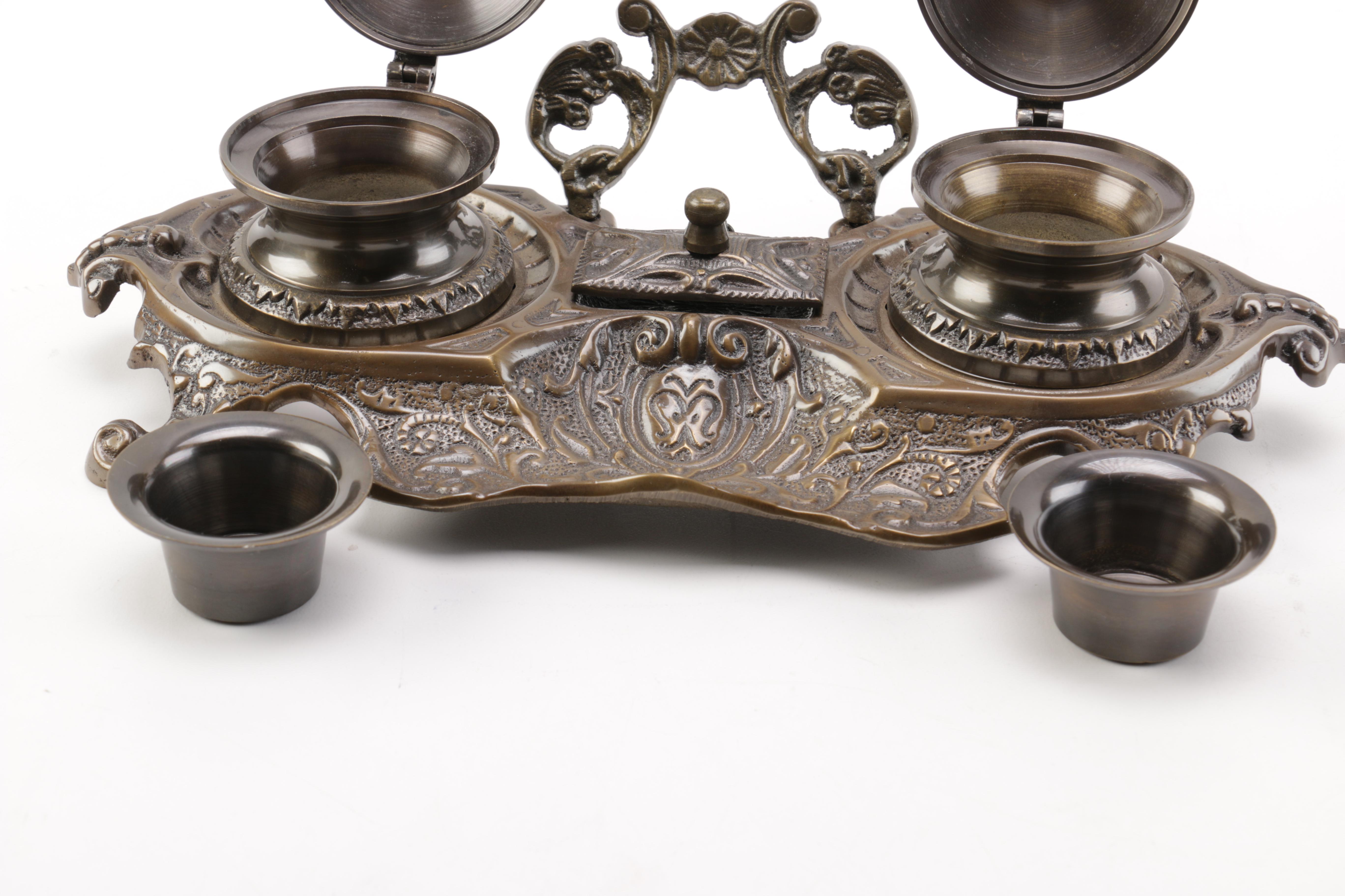 Bronze Tone Double Inkstand