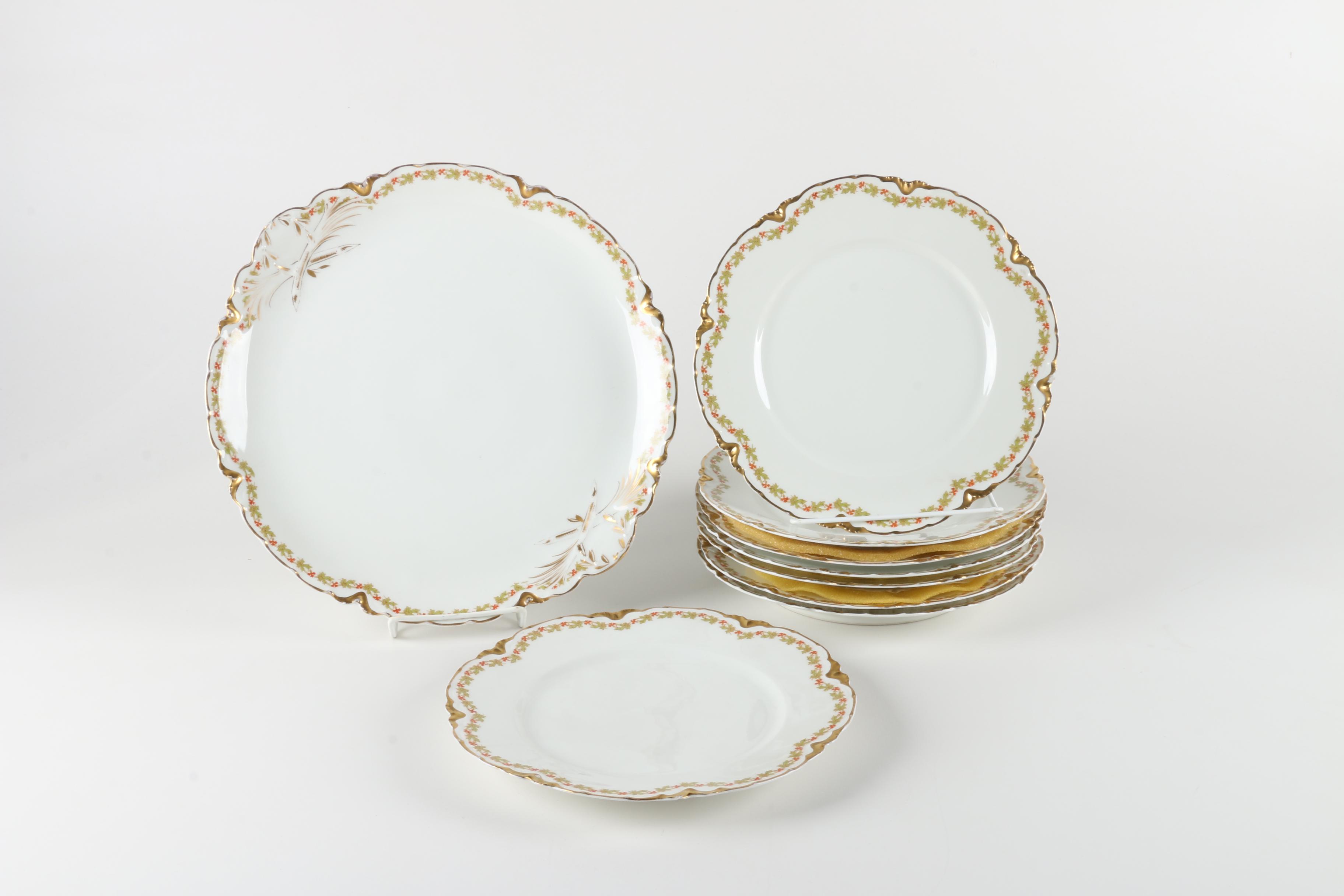 Haviland France Limoges "Red Flowers and Green Leaves" Porcelain Tableware