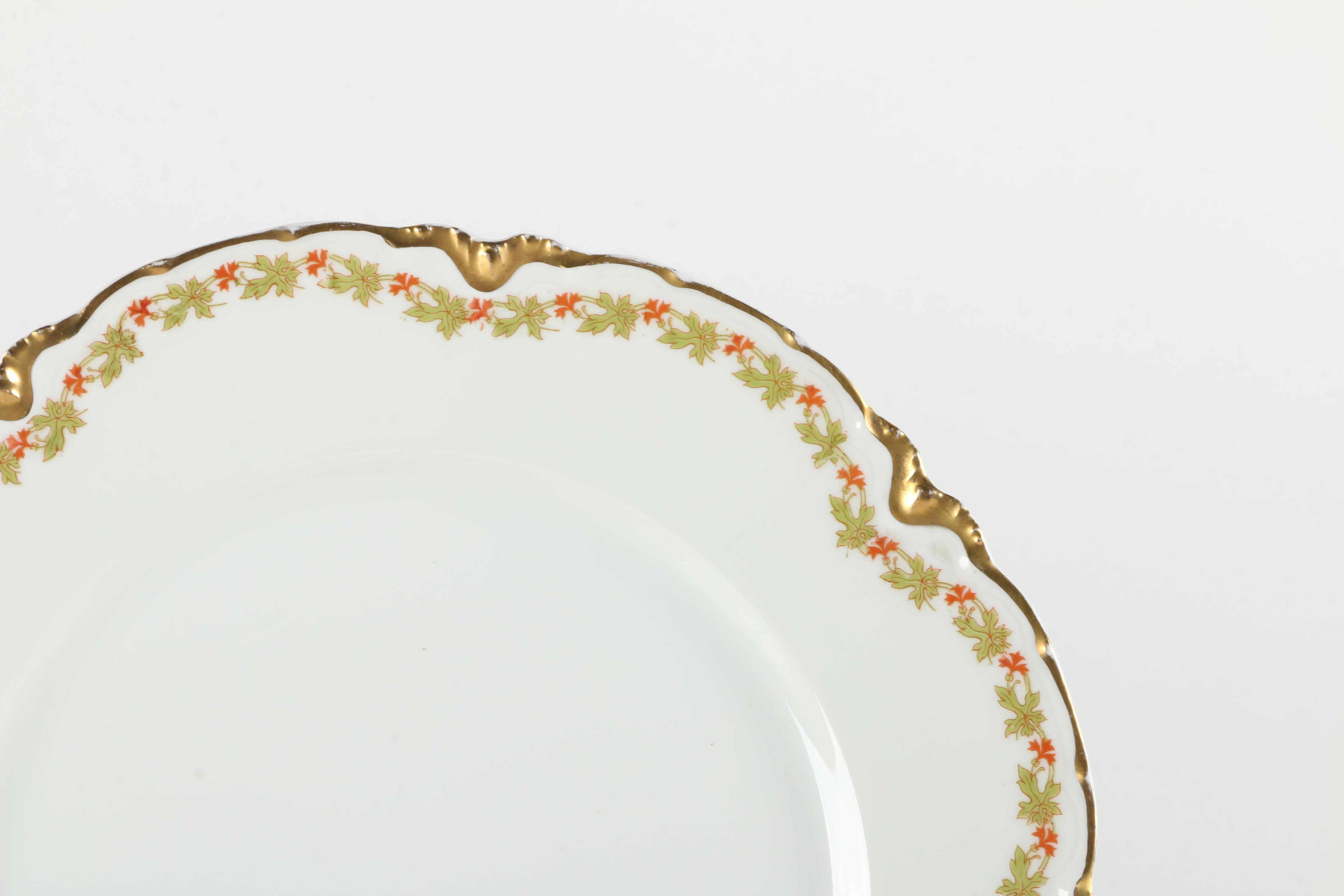 Haviland France Limoges "Red Flowers and Green Leaves" Porcelain Tableware