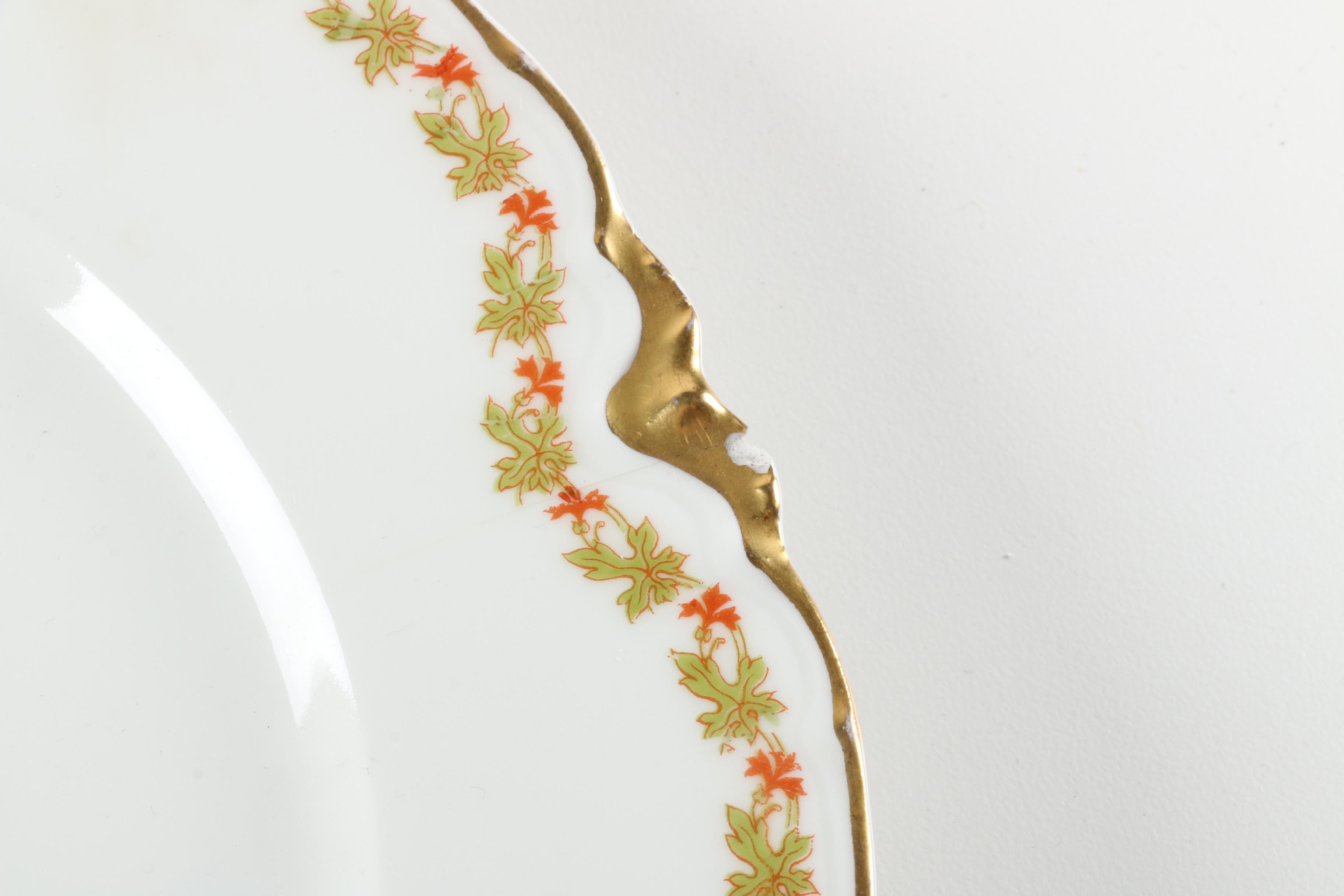 Haviland France Limoges "Red Flowers and Green Leaves" Porcelain Tableware