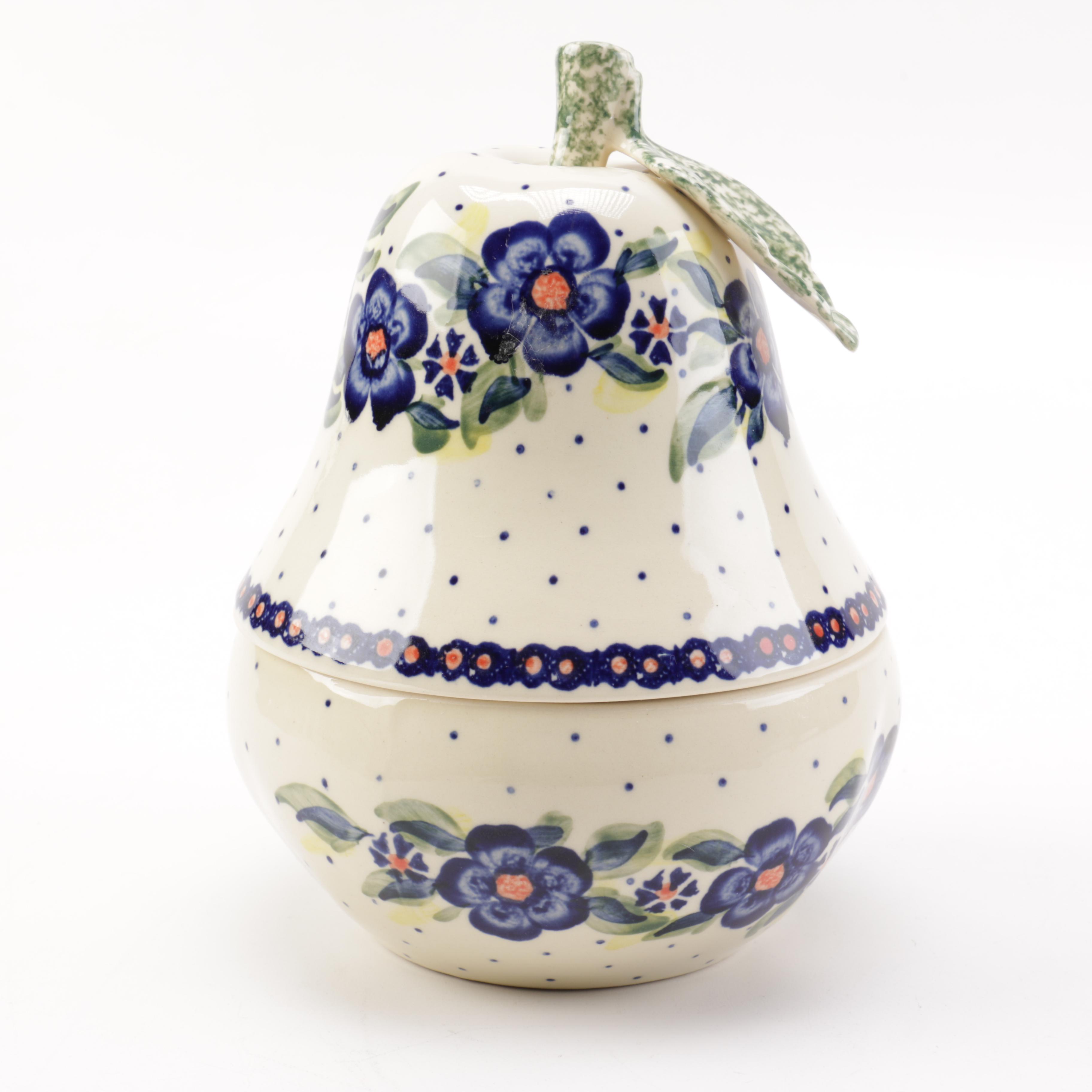 Hand Painted Polish Pottery Pear Shaped Dish