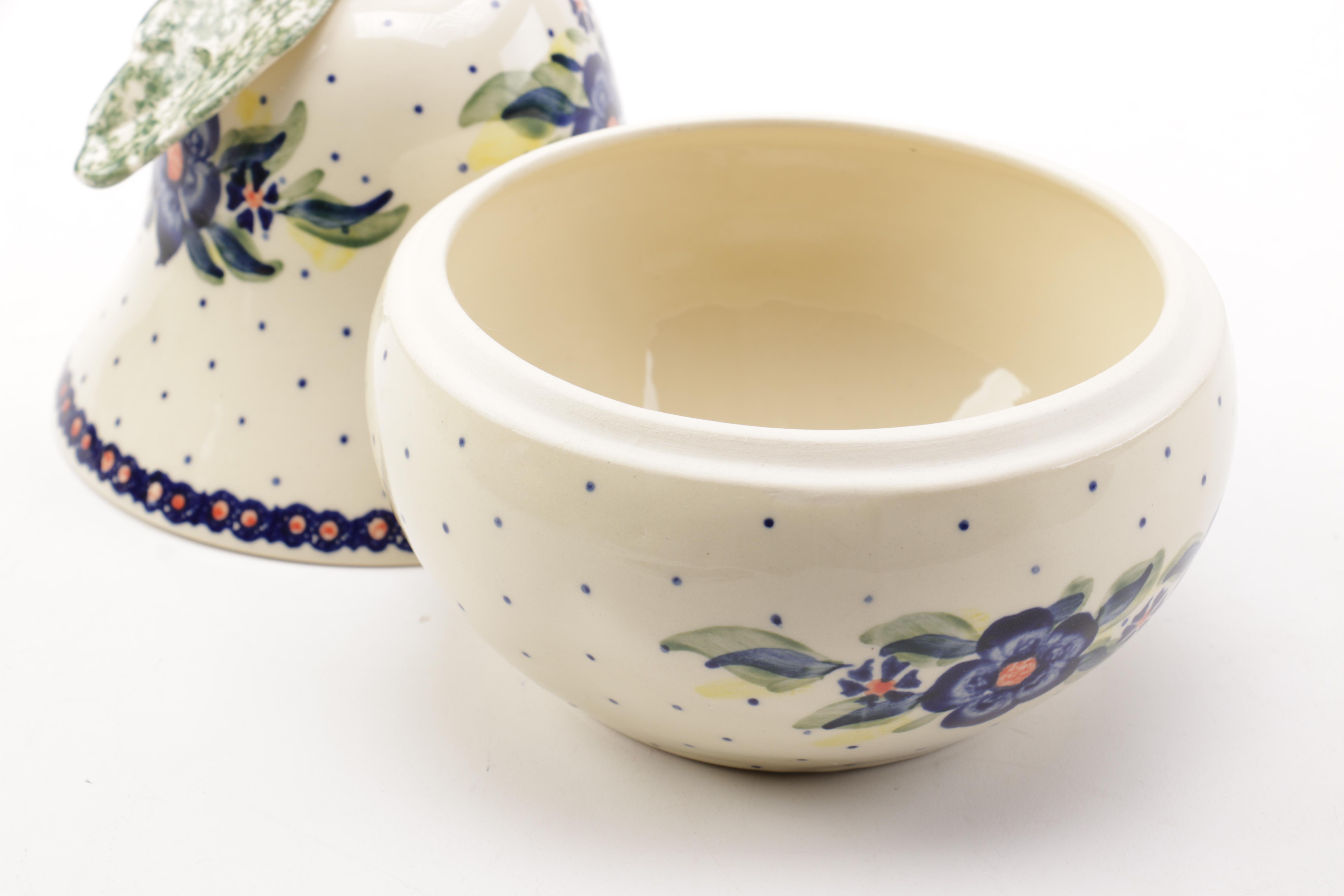 Hand Painted Polish Pottery Pear Shaped Dish