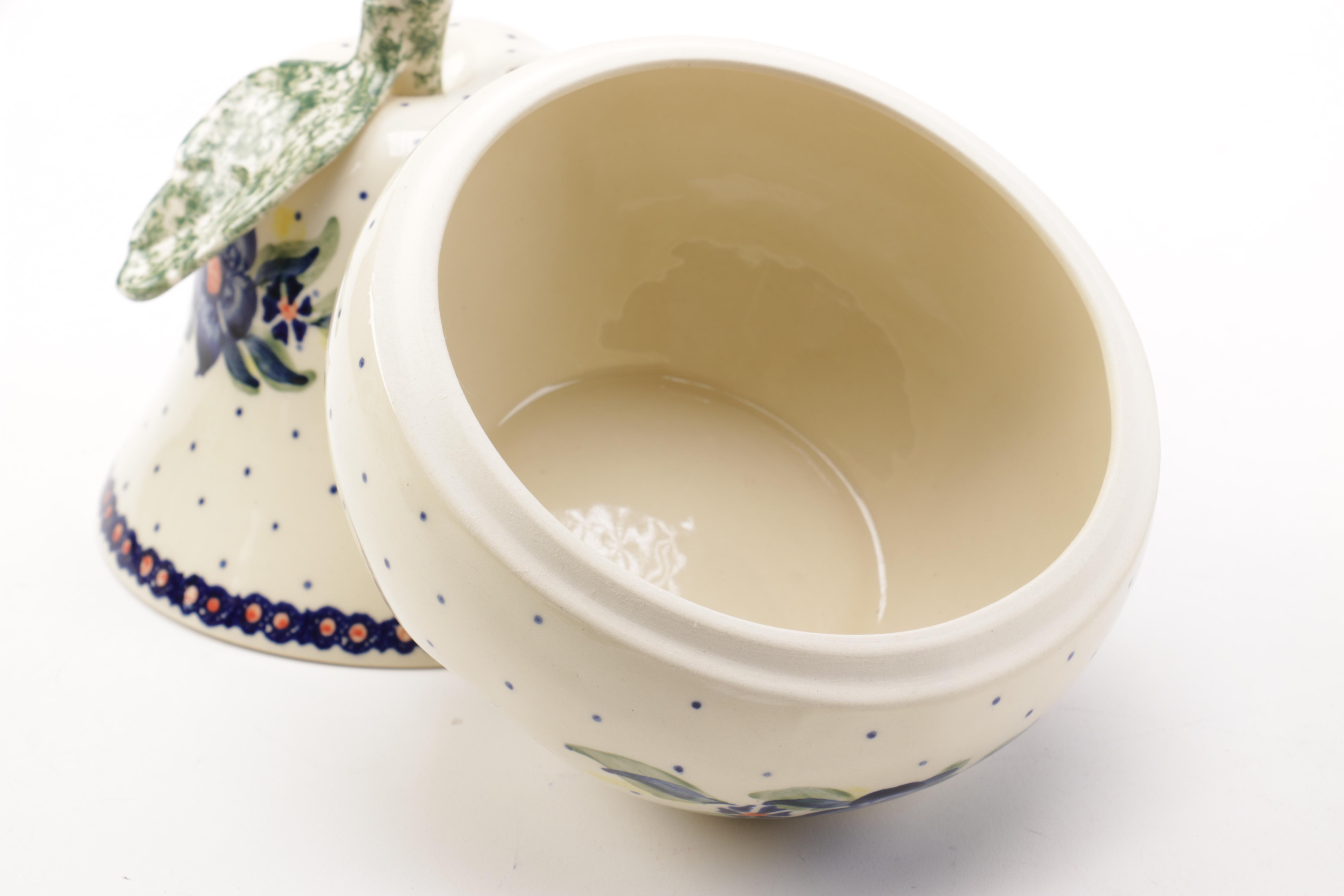 Hand Painted Polish Pottery Pear Shaped Dish