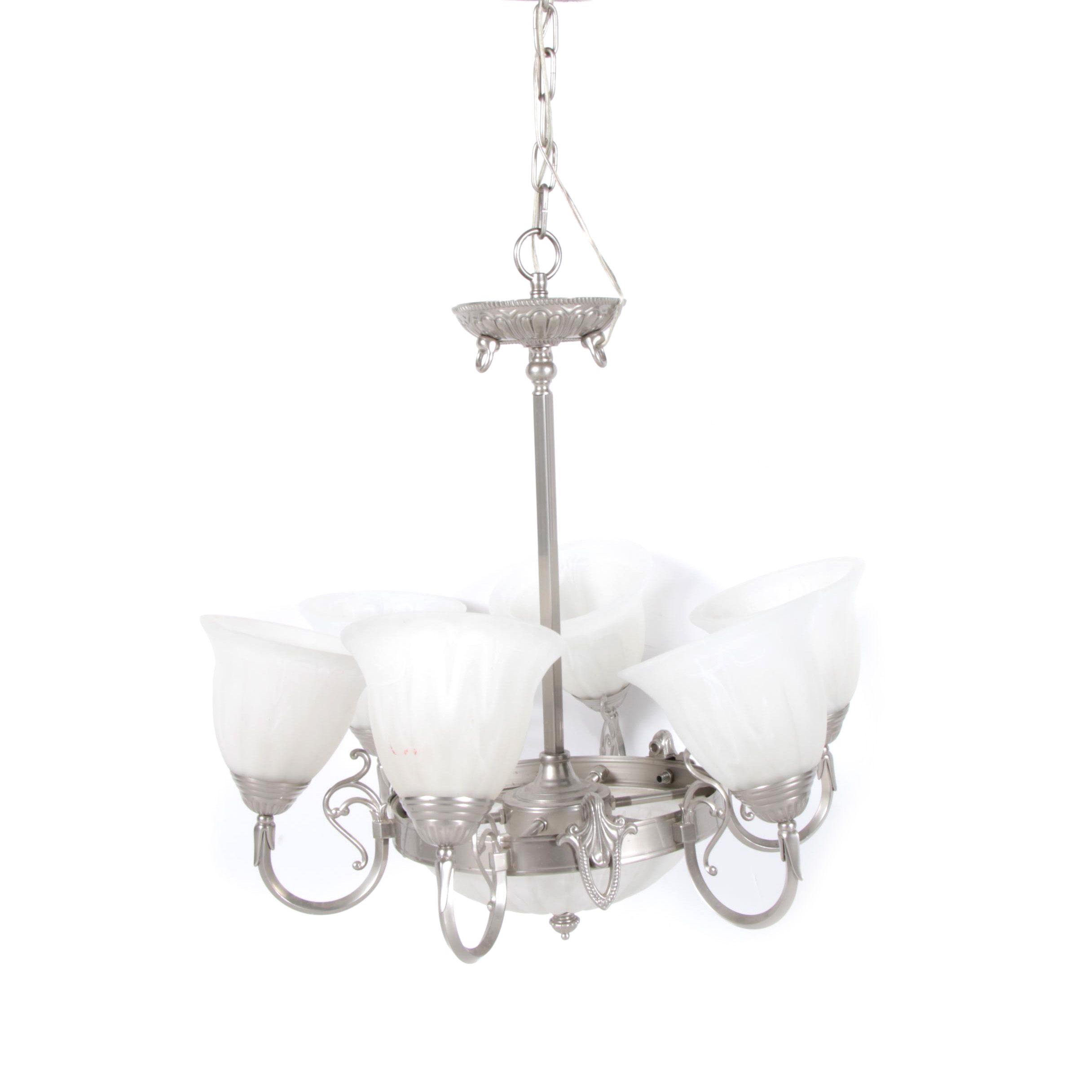 Six Light Chandelier in Silver Tone Metal