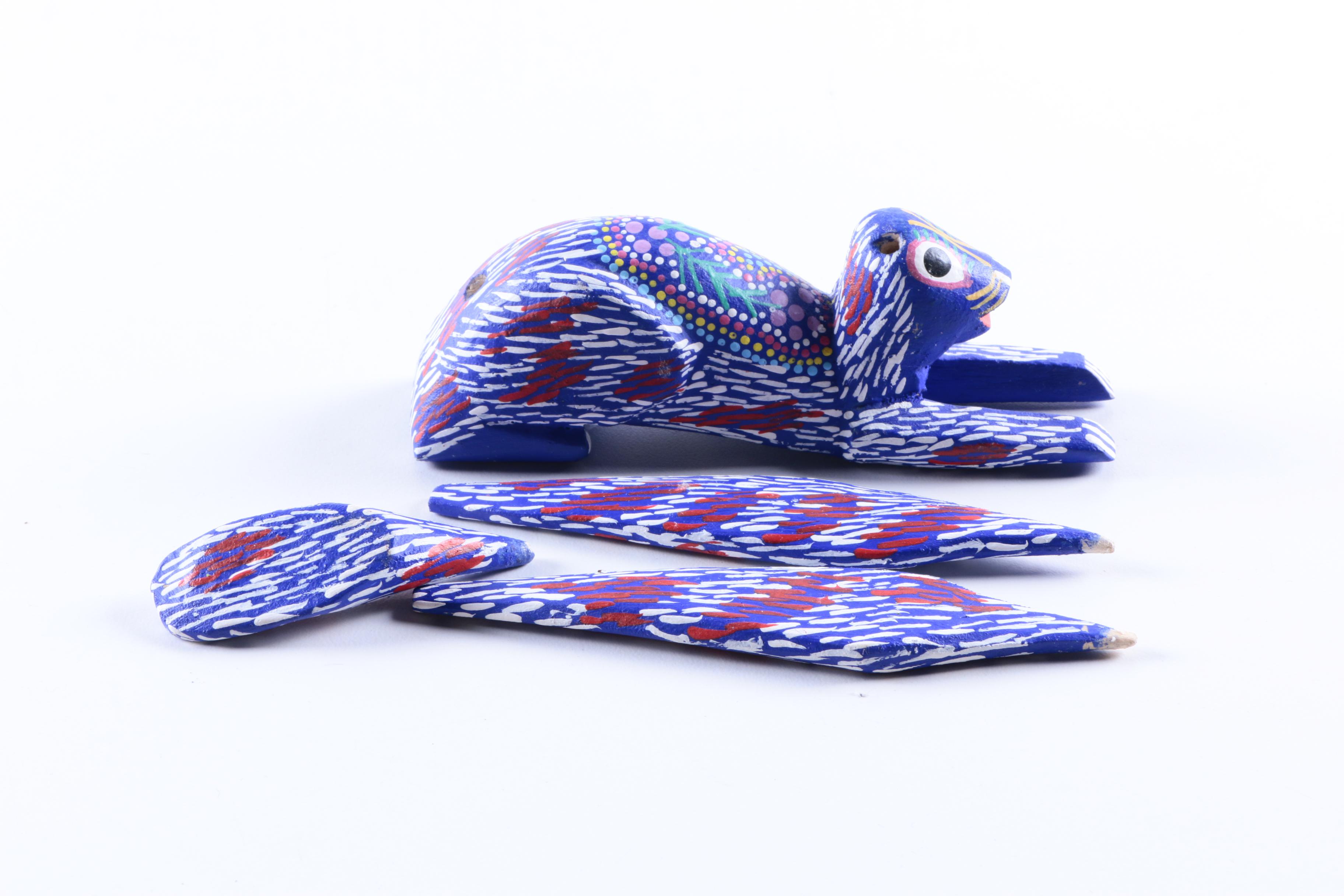 Wood Carved Stylized Rabbit Figurine