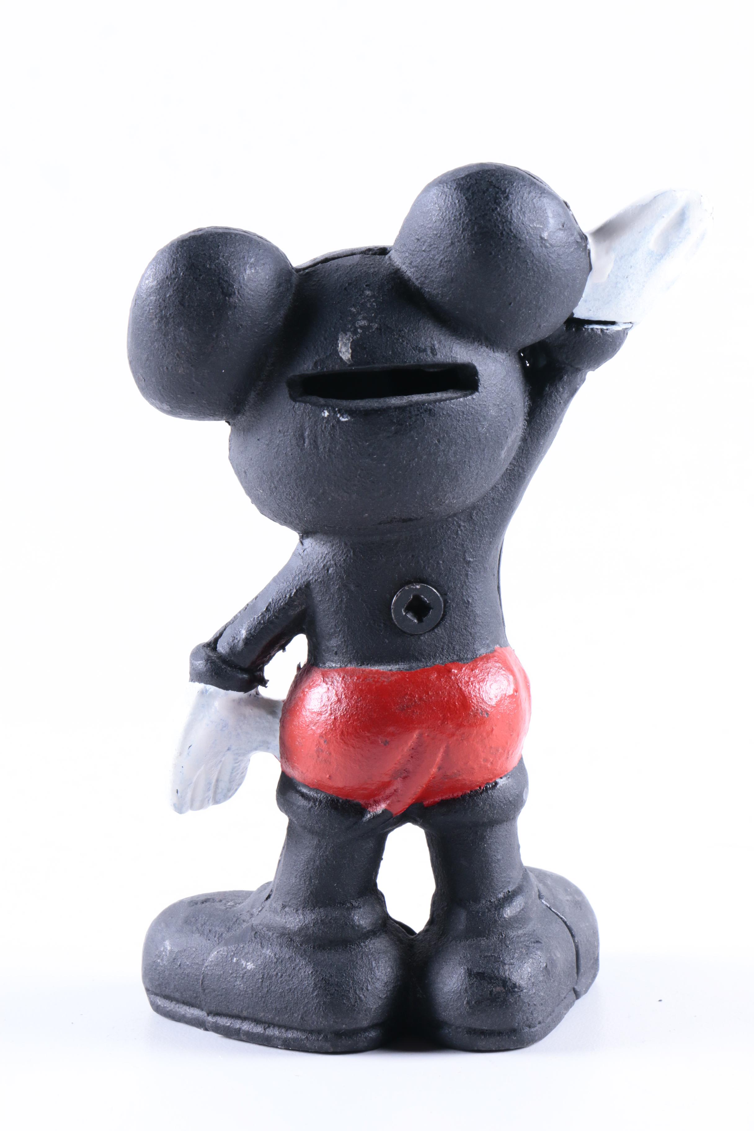 Vintage Painted Cast Metal Mickey Mouse Bank