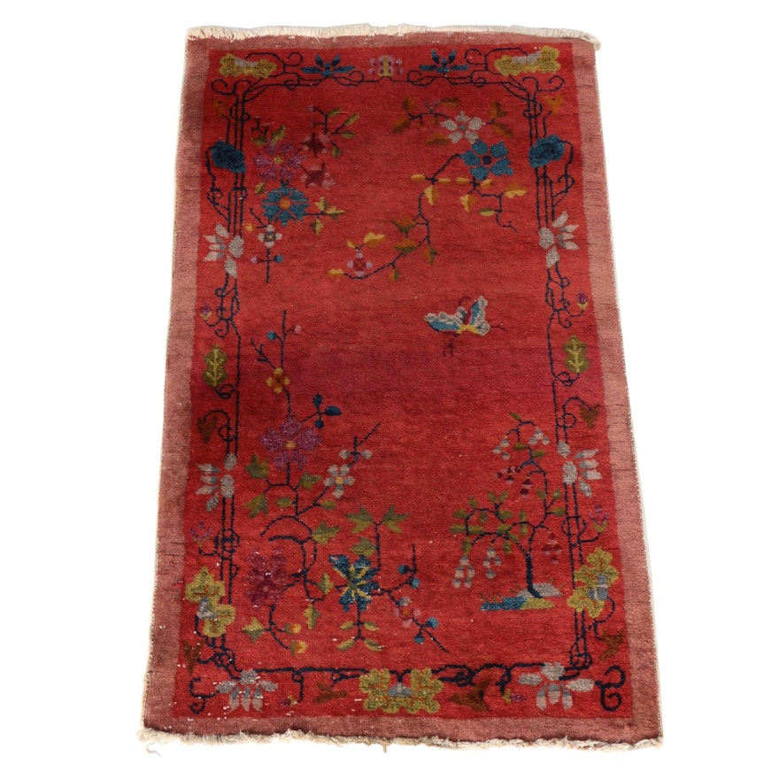 Handwoven Vintage Chinese Nichols Style Wool Area Rug