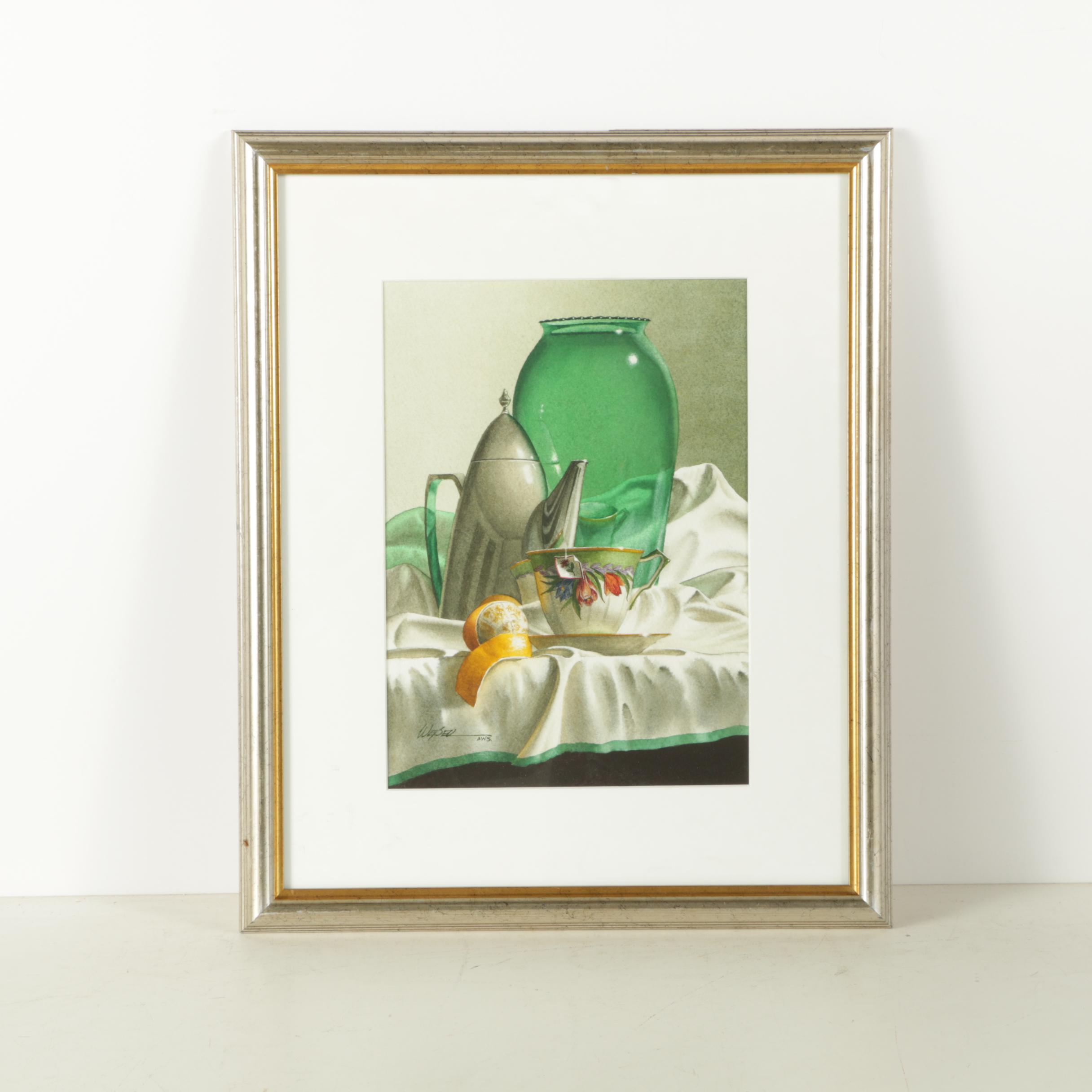 Michael Weber Watercolor Painting on Paper "Tea in the Afternoon"