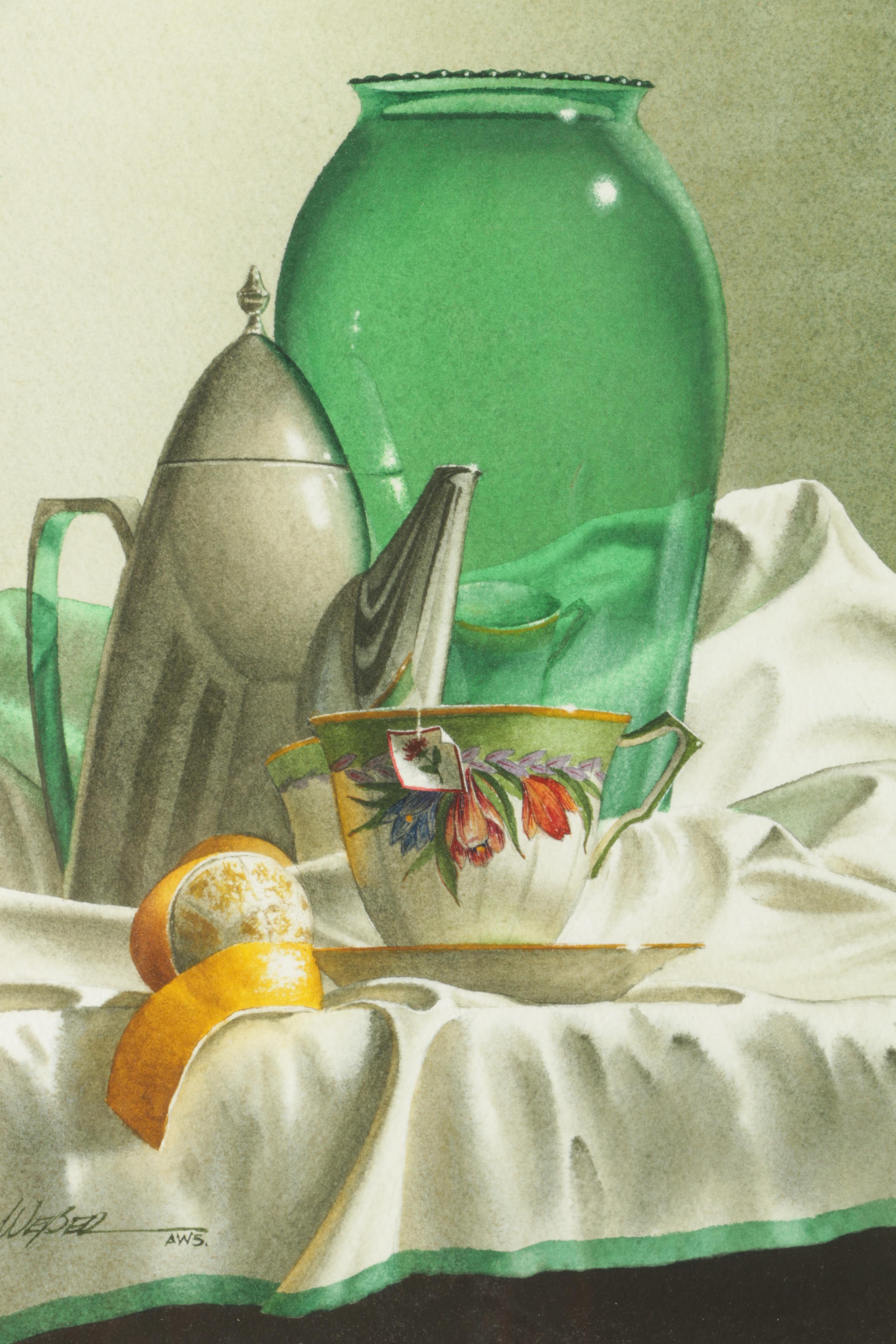 Michael Weber Watercolor Painting on Paper "Tea in the Afternoon"