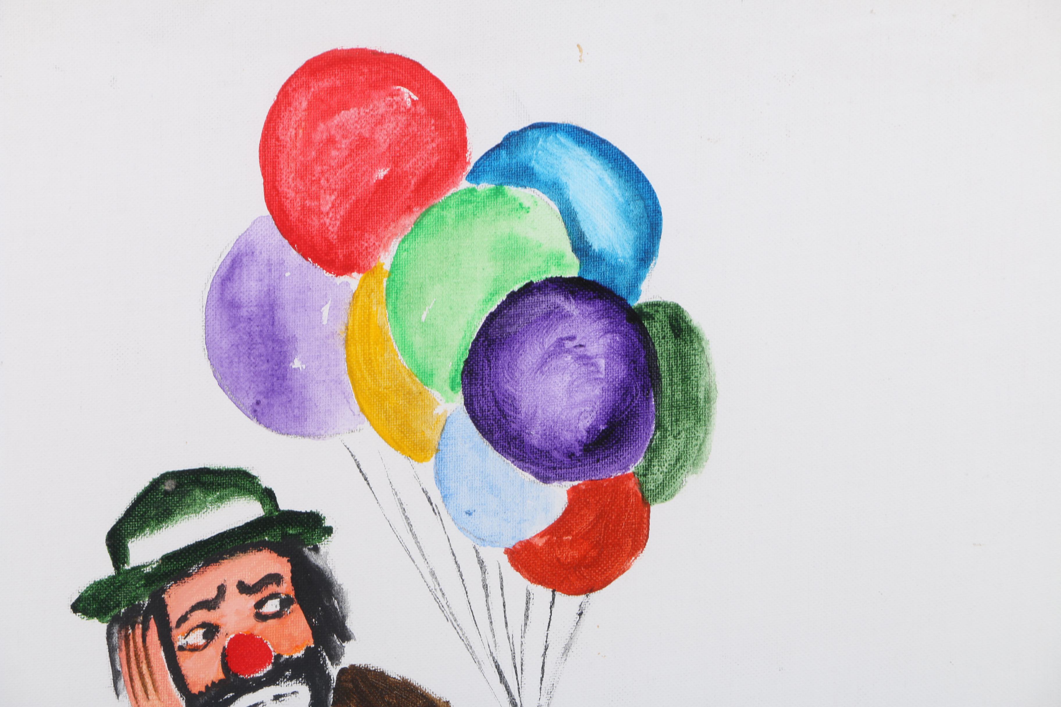 Acrylic Painting on Canvas Board of Sad Clown