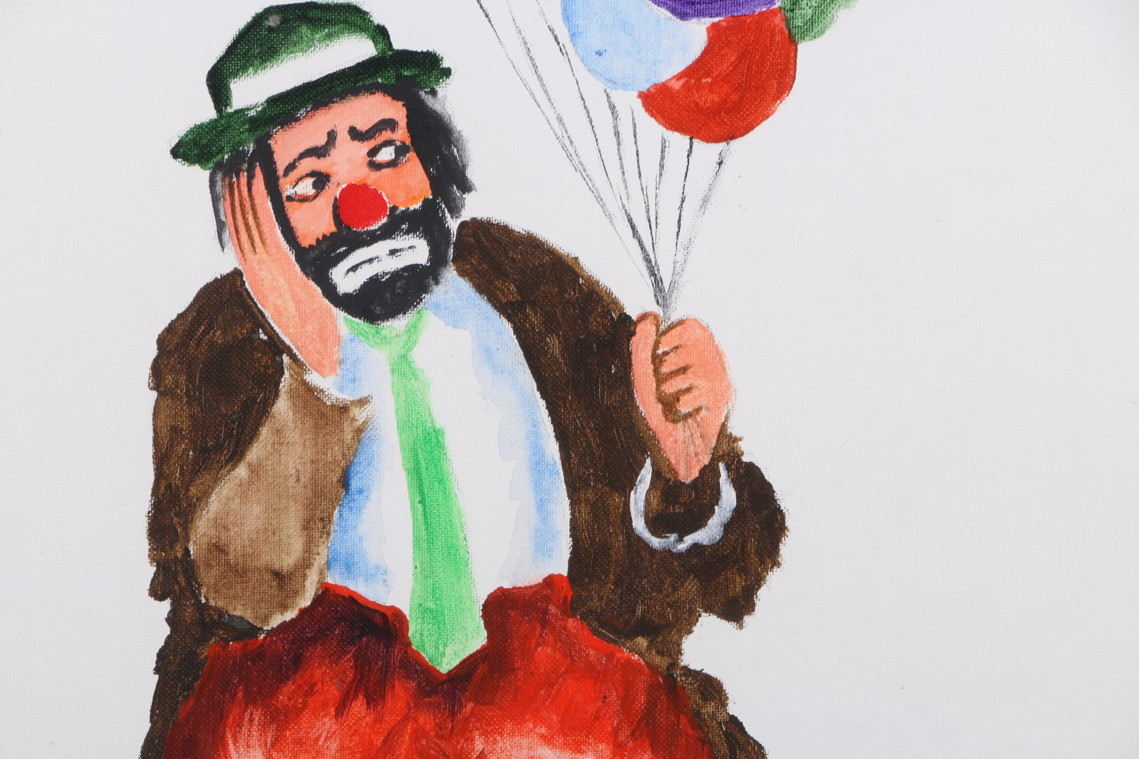 Acrylic Painting on Canvas Board of Sad Clown