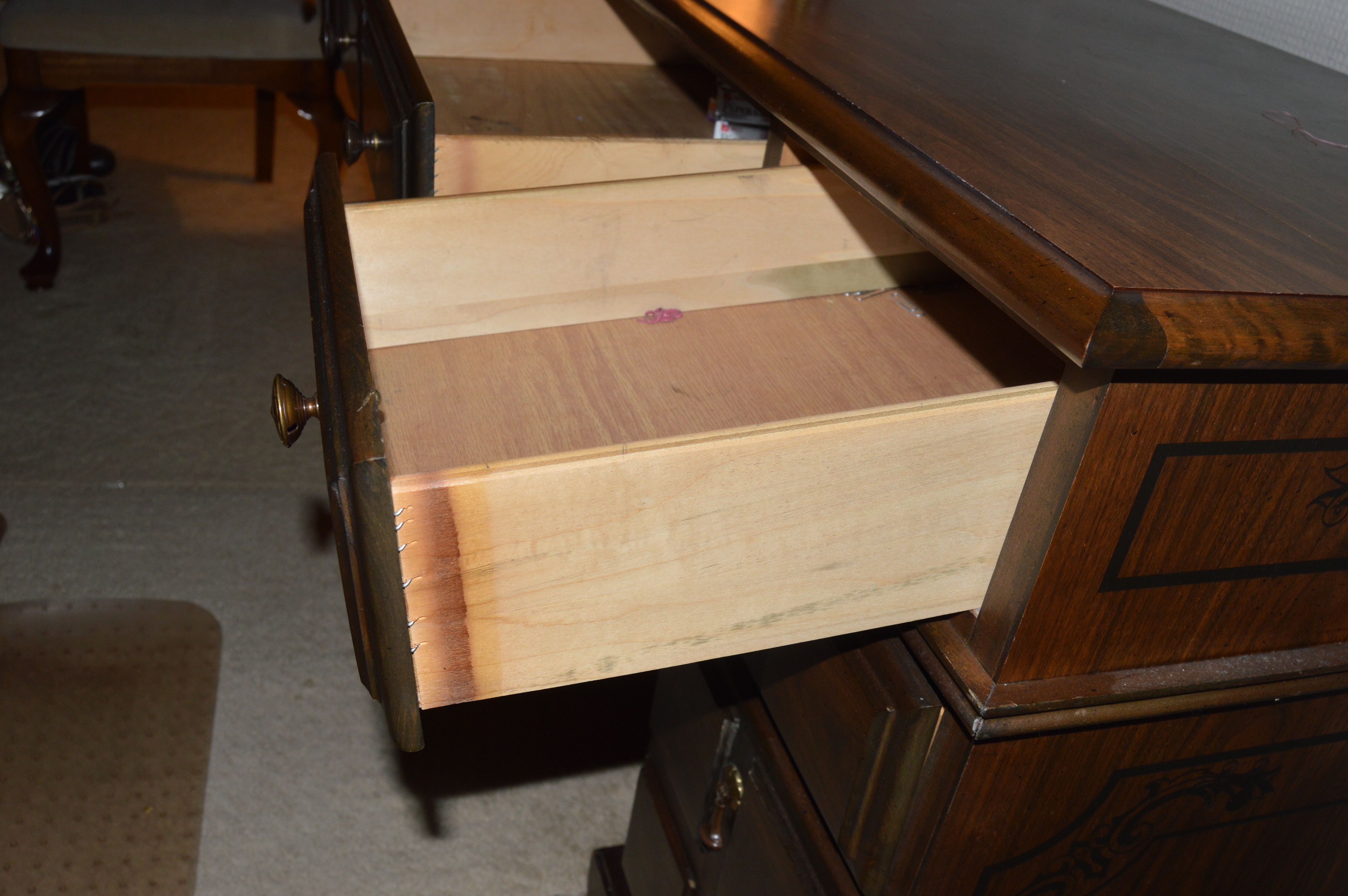 Vintage Kneehole Writing Desk and Brass Accent Lamps