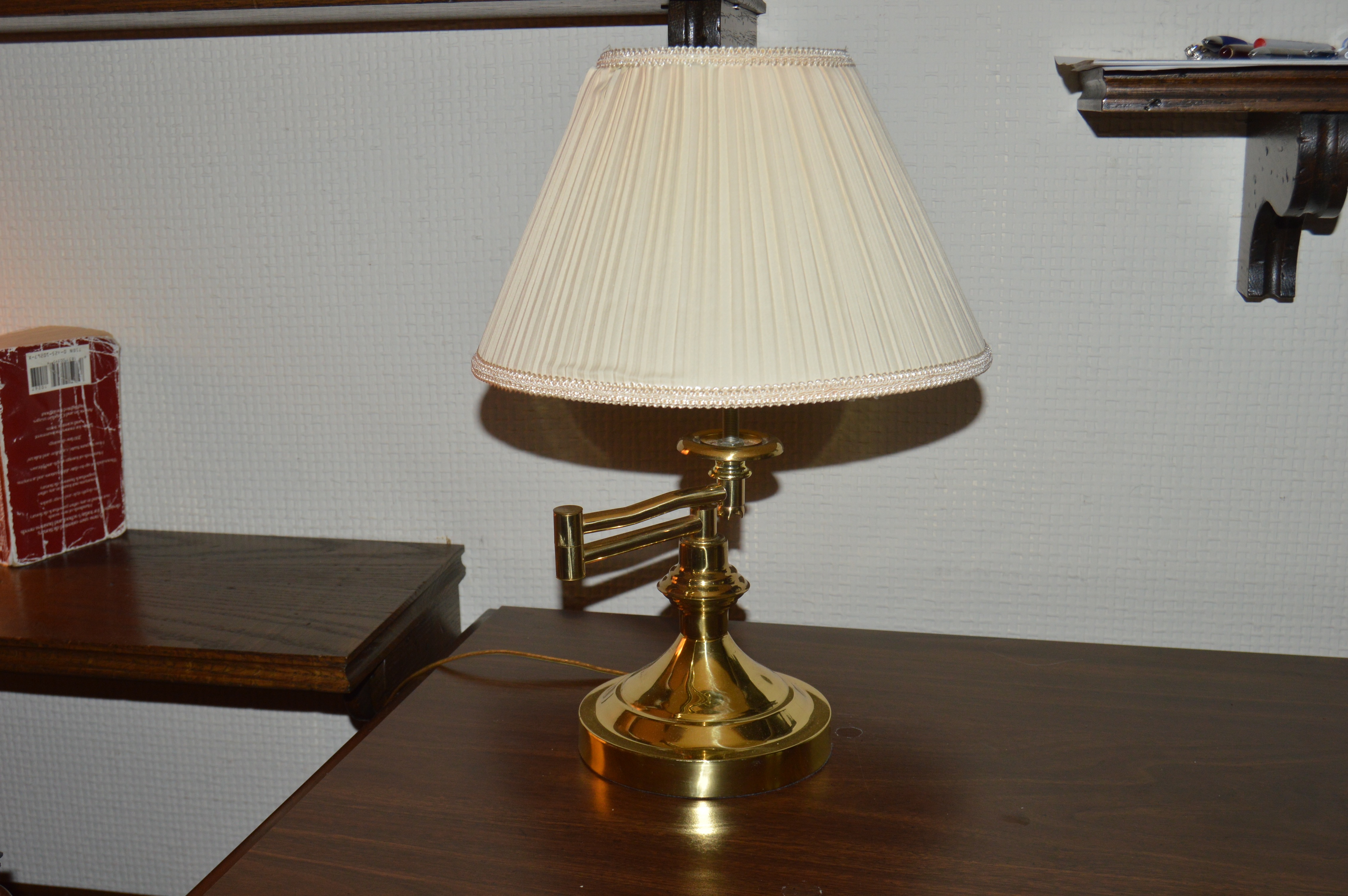 Vintage Kneehole Writing Desk and Brass Accent Lamps