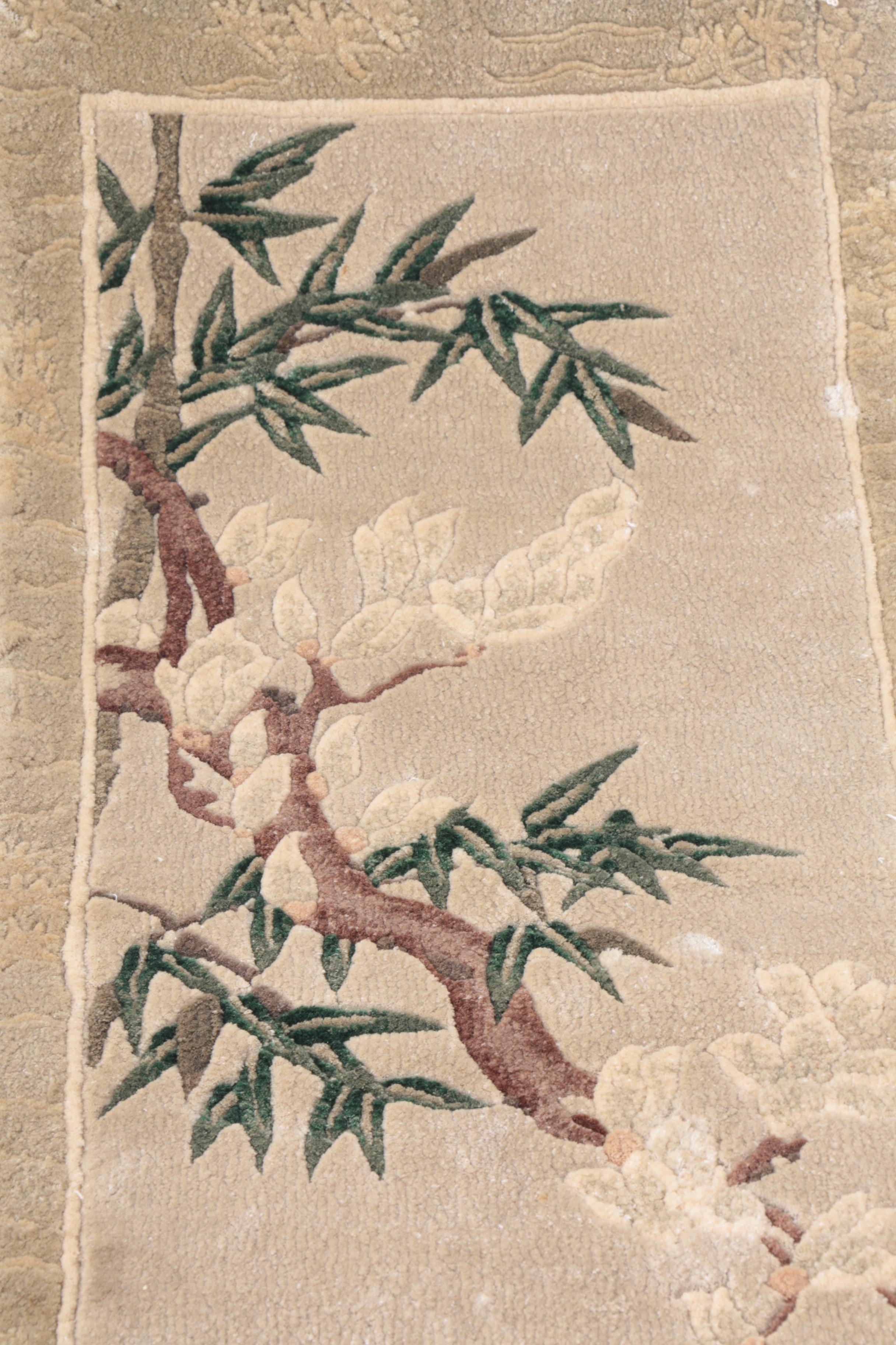 Hand-Knotted Chinese Carved Wool Wall Hanging