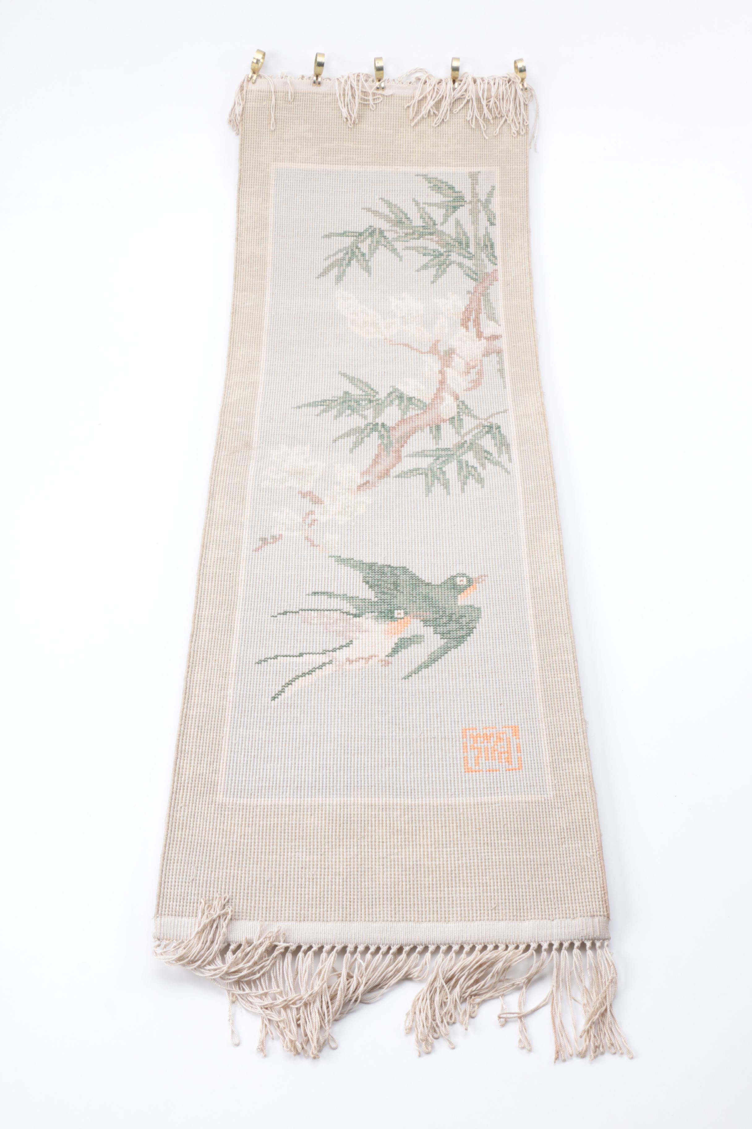 Hand-Knotted Chinese Carved Wool Wall Hanging
