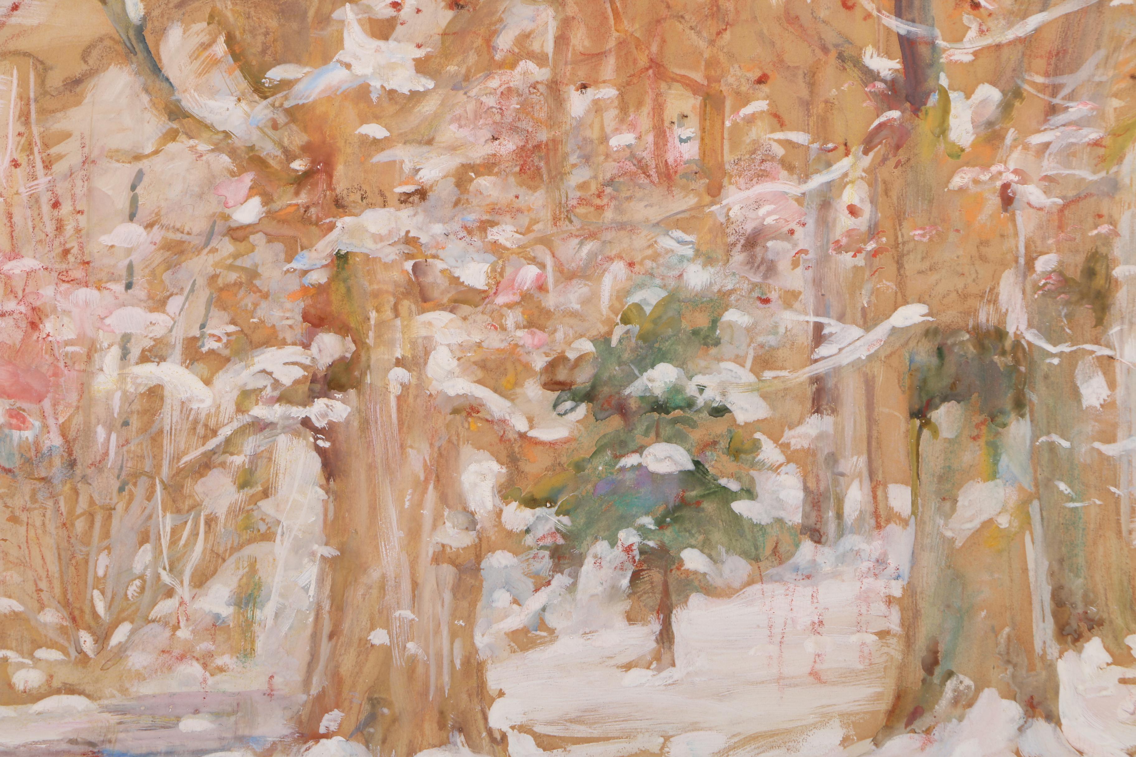 Gouache Painting of Winter Landscape