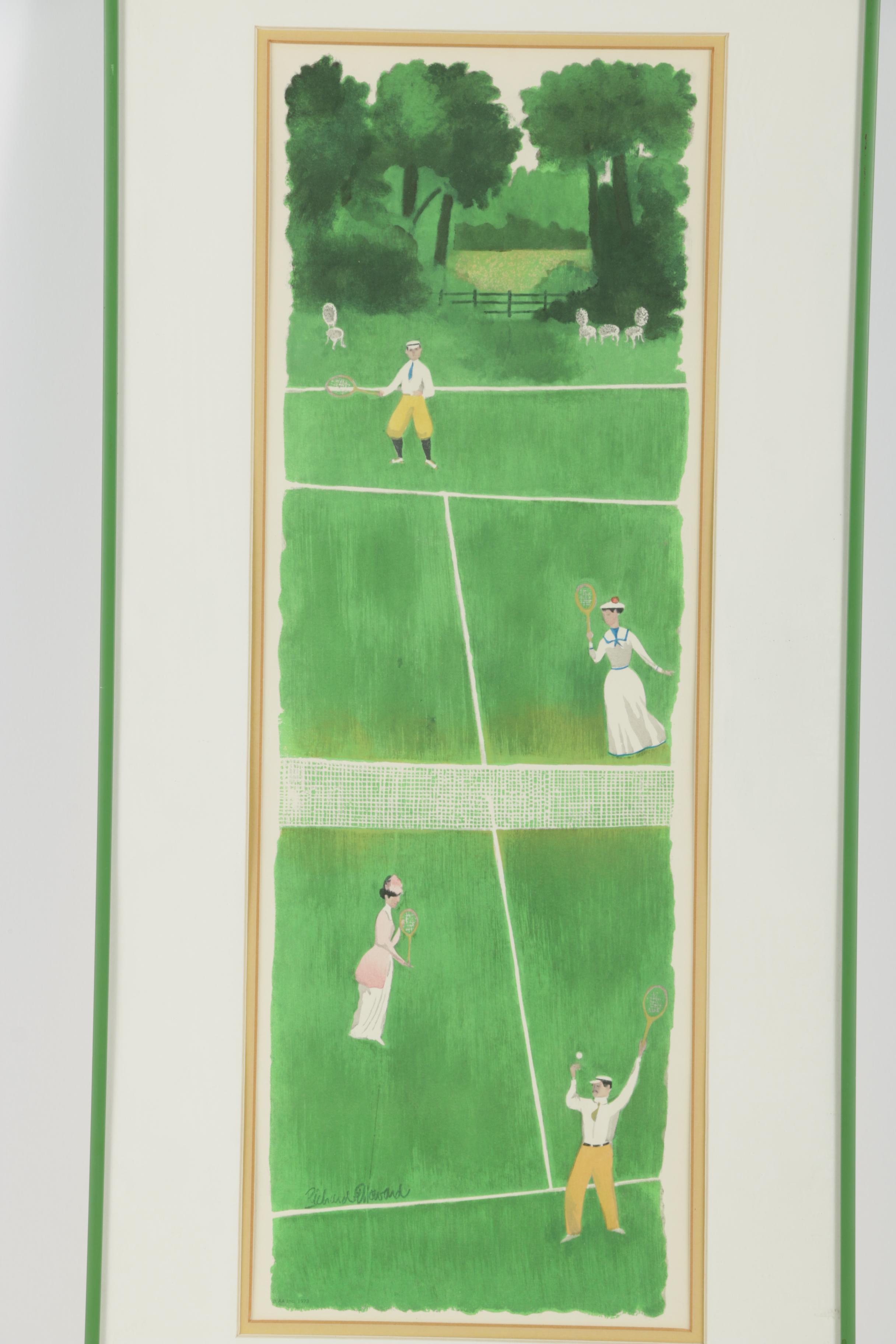 Richard Howard 1973 Serigraph on Paper of Early 20th Century Tennis Match