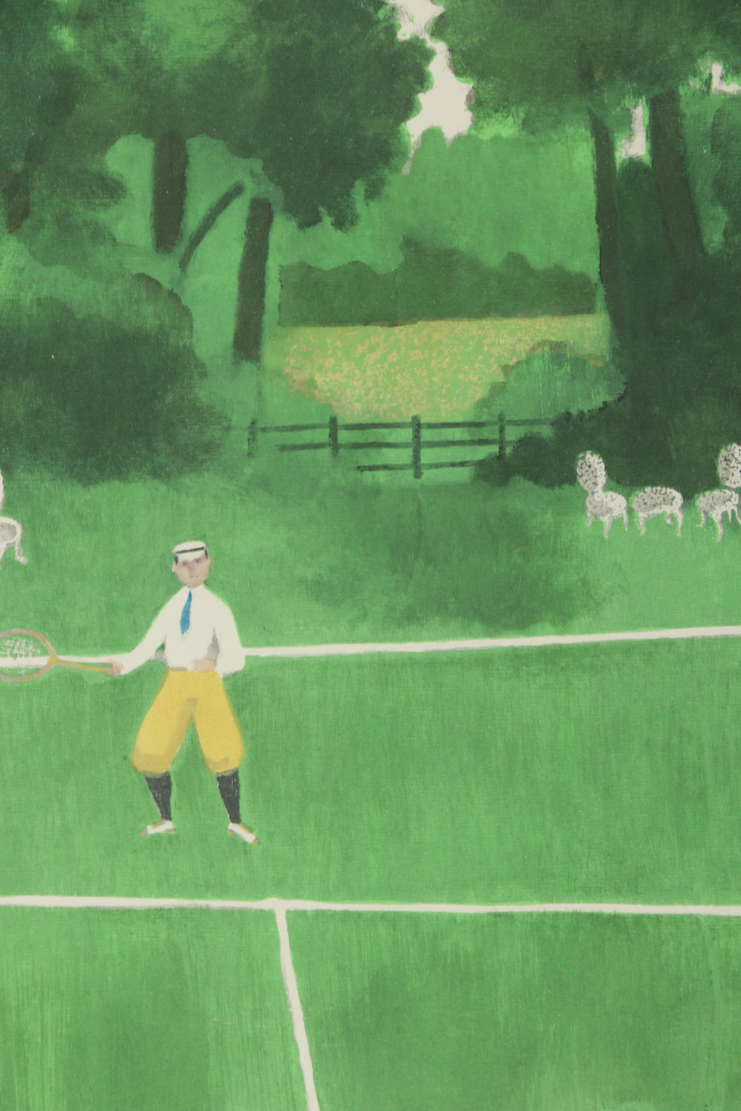 Richard Howard 1973 Serigraph on Paper of Early 20th Century Tennis Match