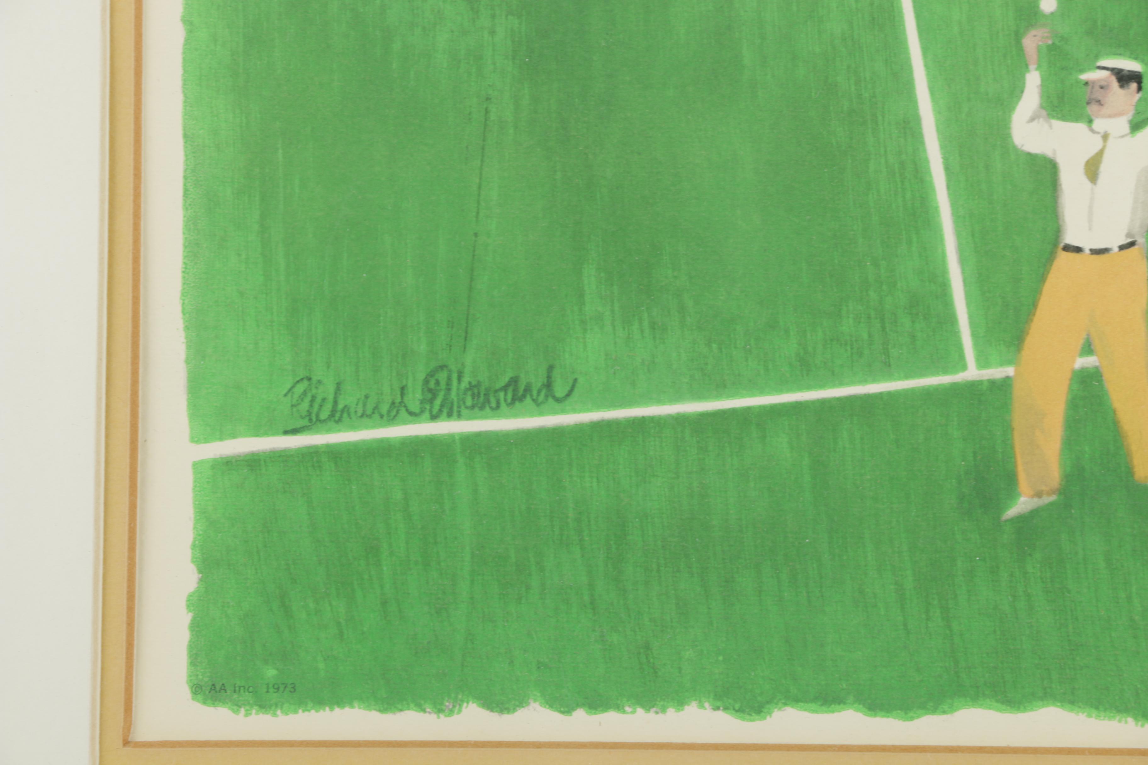 Richard Howard 1973 Serigraph on Paper of Early 20th Century Tennis Match