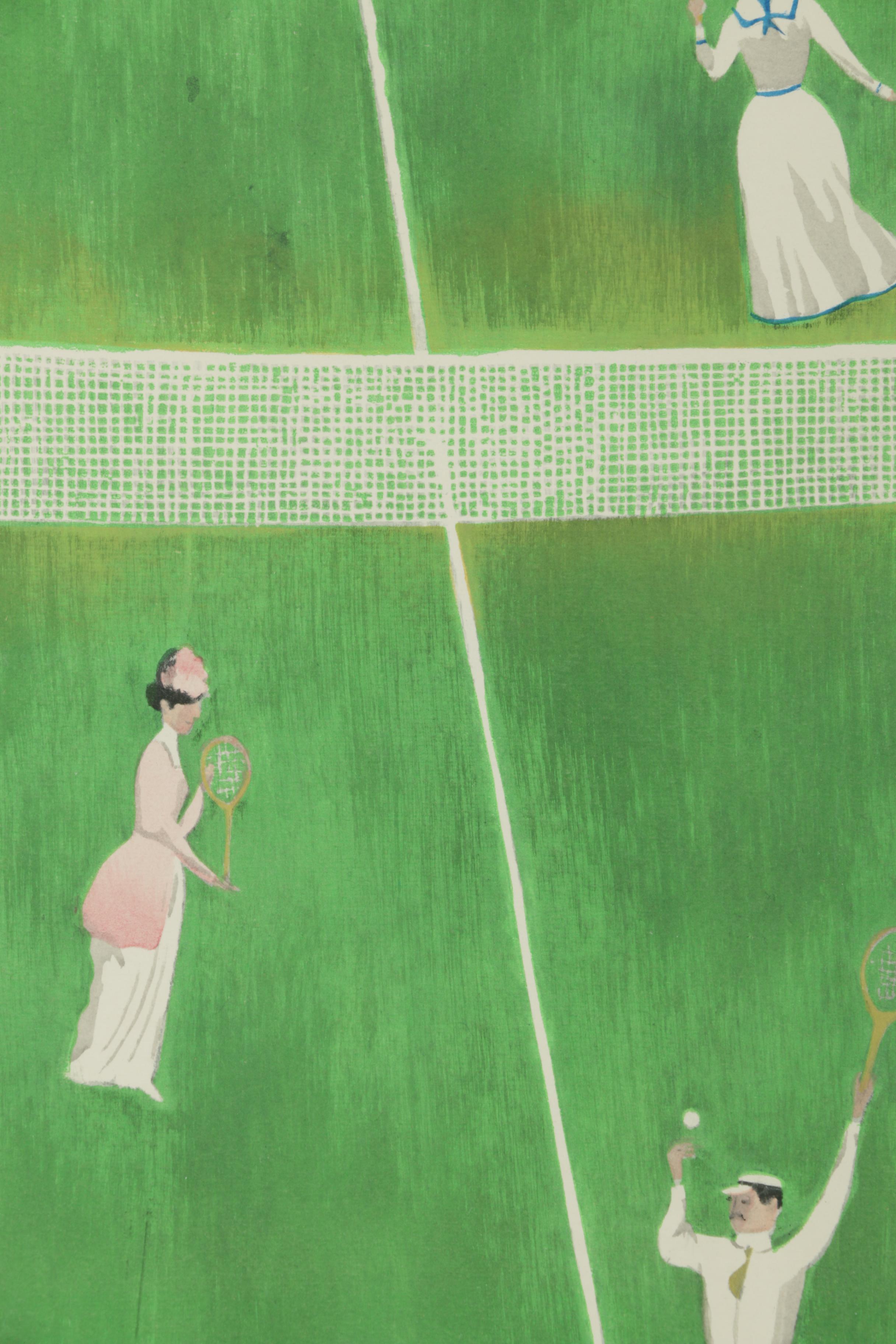 Richard Howard 1973 Serigraph on Paper of Early 20th Century Tennis Match