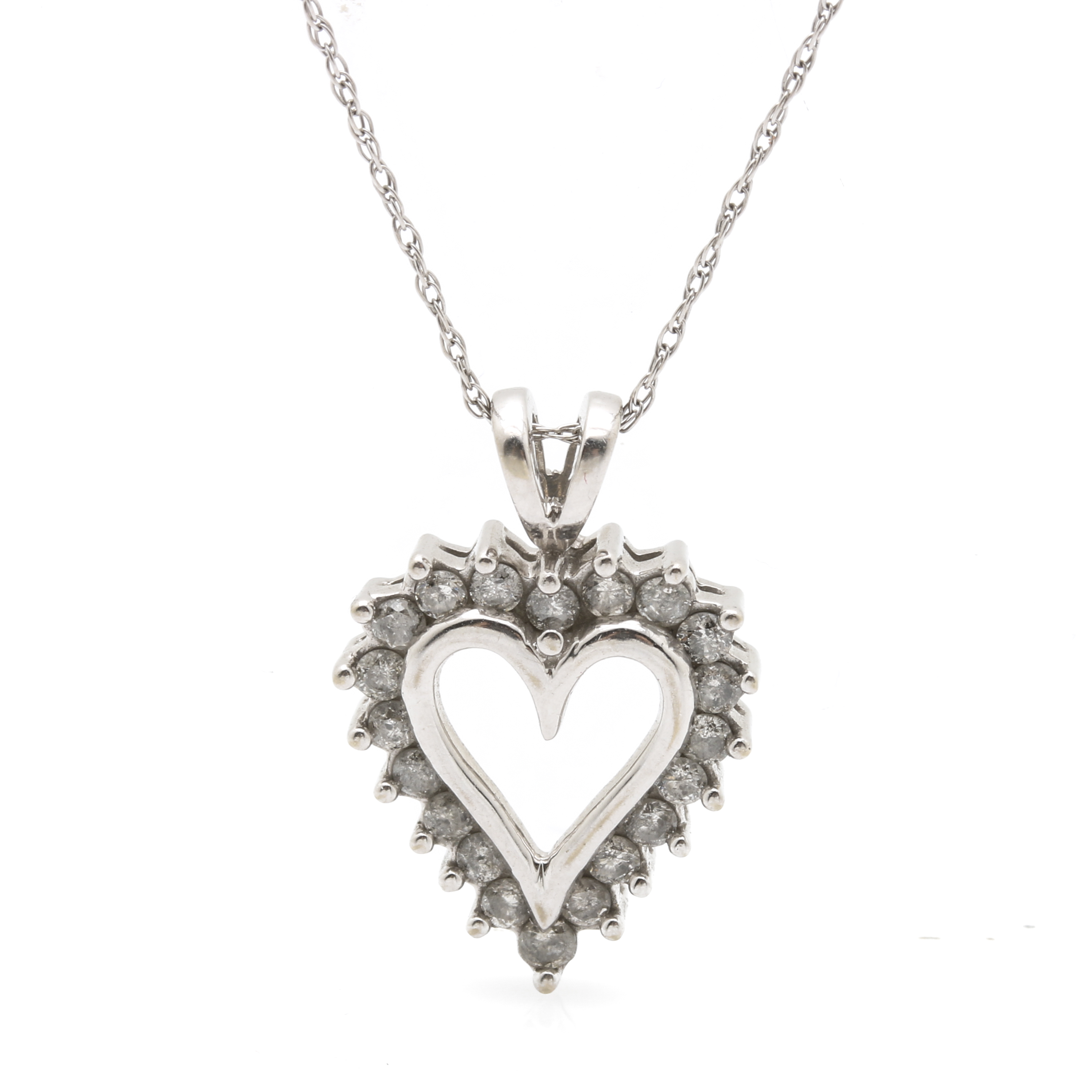 10K White Gold Diamond Heart Pendant Necklace
