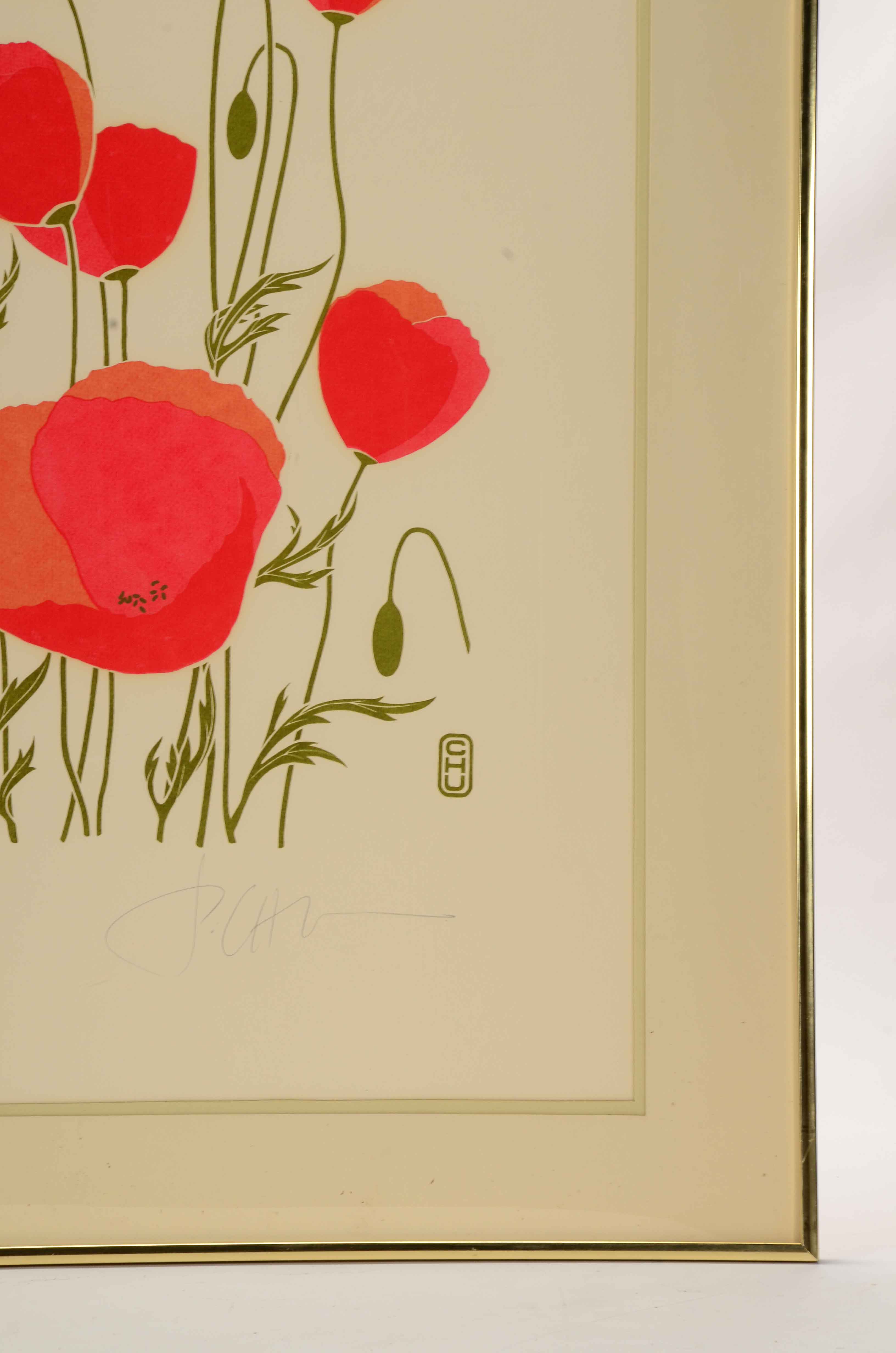 P. Chu Signed Serigraph of Poppies