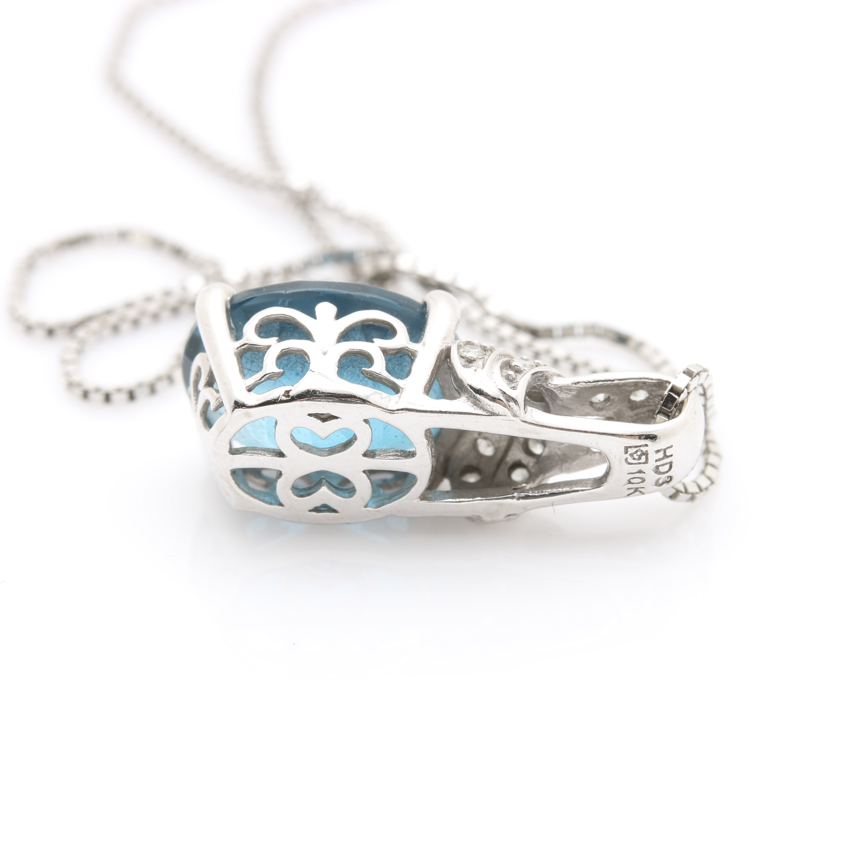 10K White Gold Blue Topaz Pendant Necklace