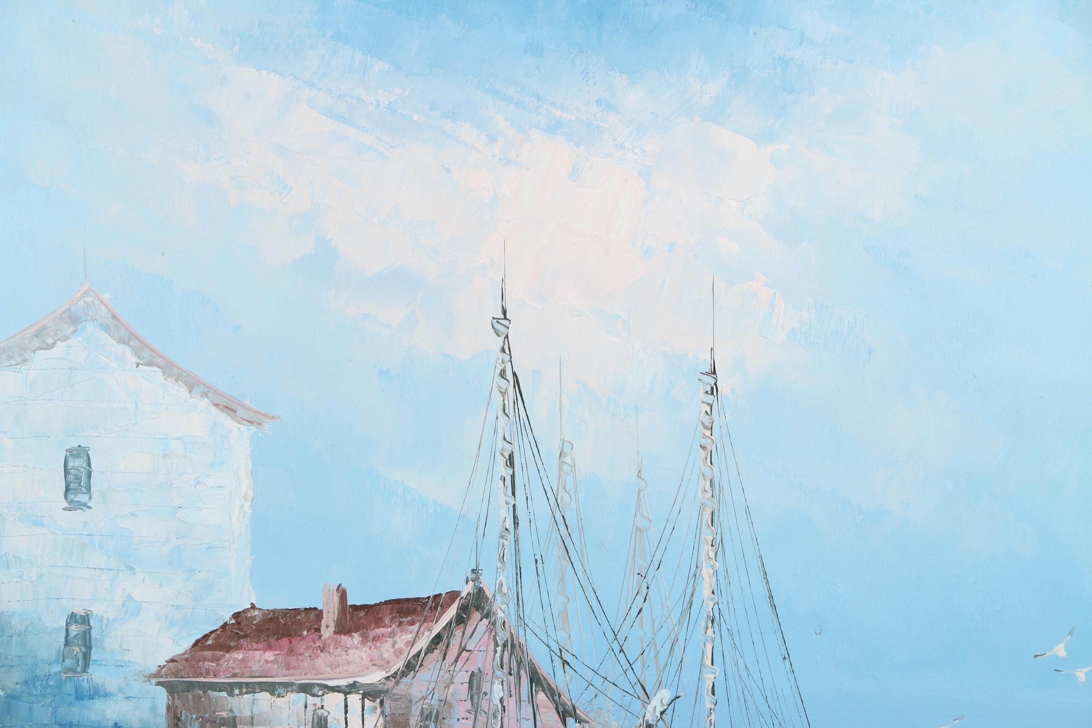 Jim Ford Oil Painting on Canvas of a Harbor