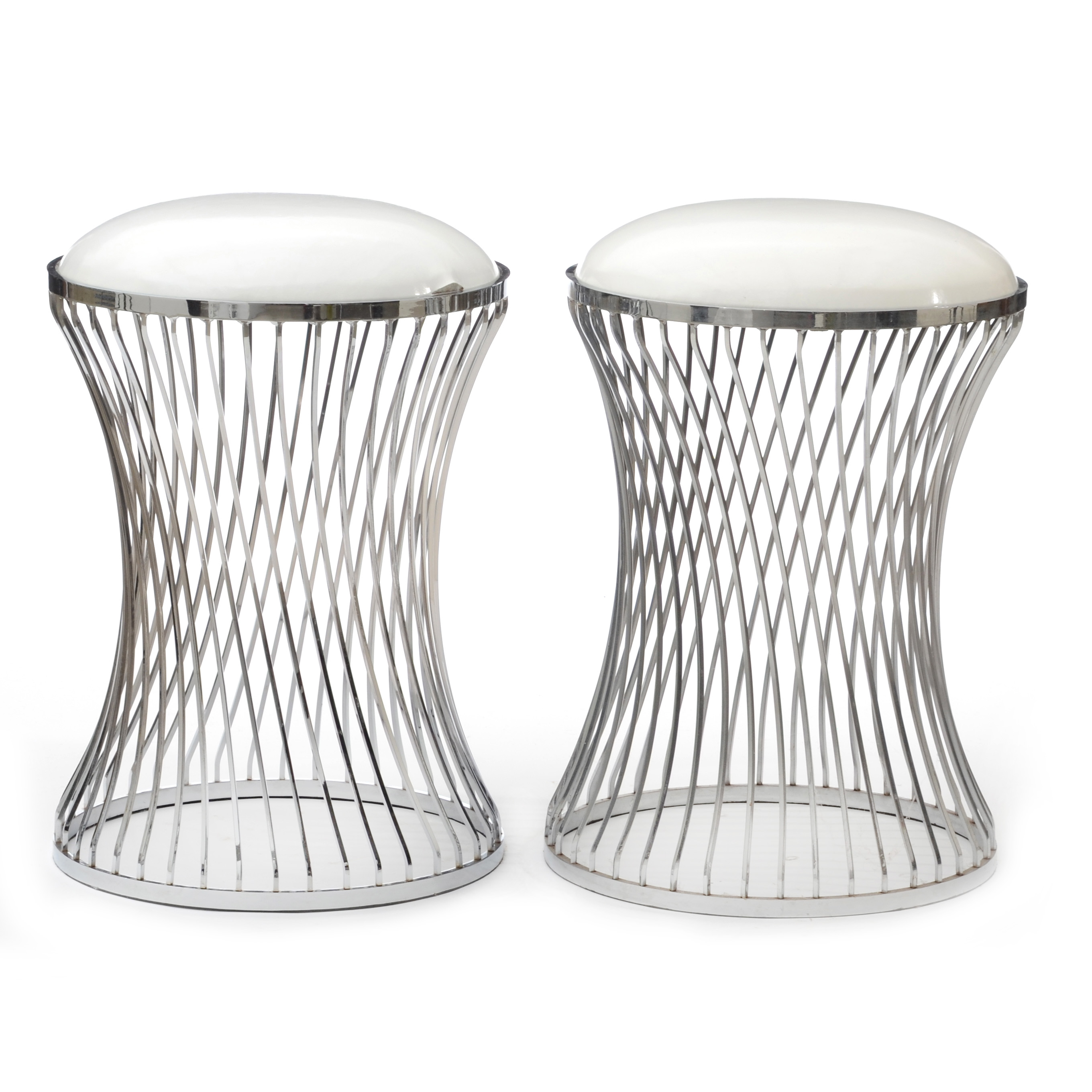 Pair of "Brooklyn Nights" Stools in White and Chrome