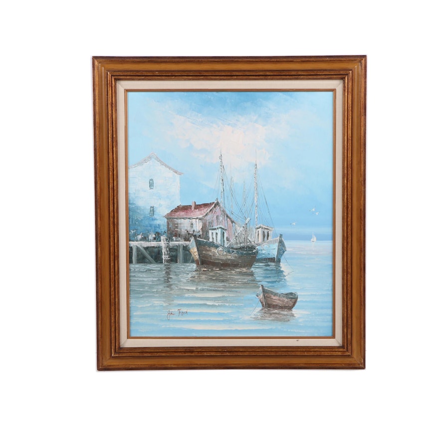 Jim Ford Oil Painting on Canvas of a Harbor
