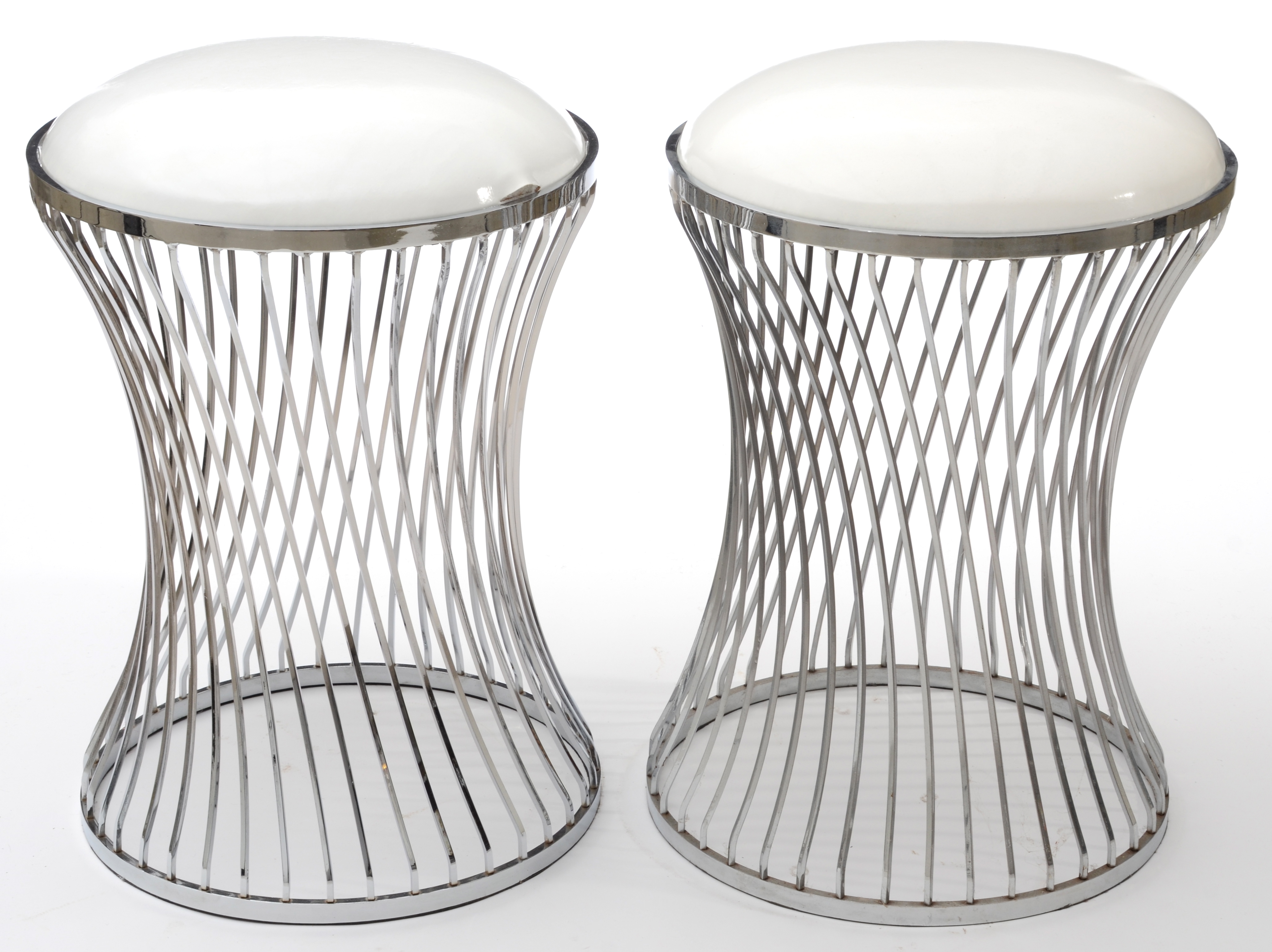 Pair of "Brooklyn Nights" Stools in White and Chrome