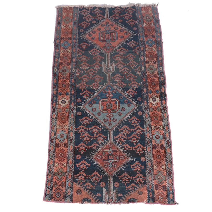 Hand-Knotted Caucasian Dagestan Wool Carpet Runner Remnant