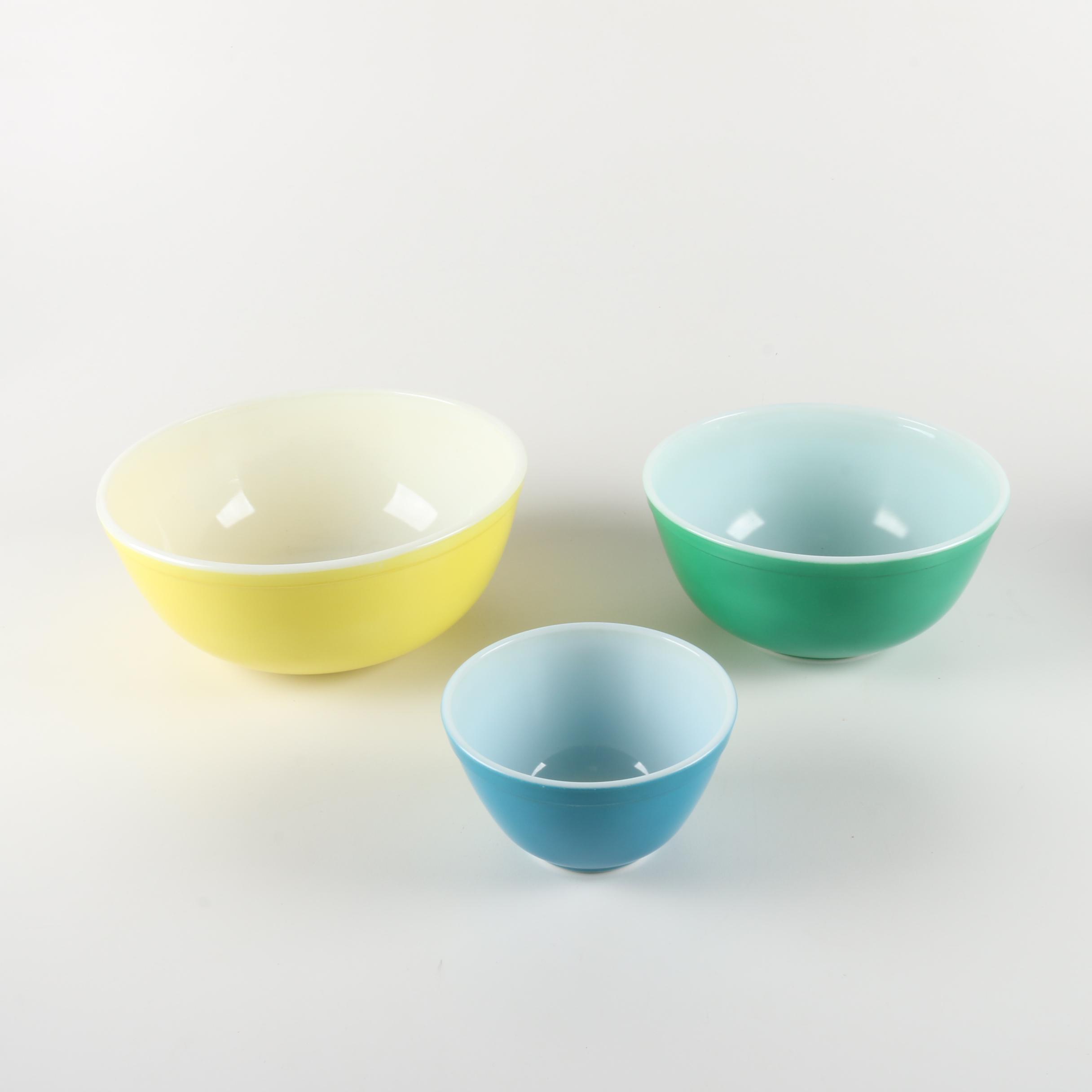 Pyrex "Primary Colors" Nesting Mixing Bowls and Mid Century Modern Chafing Dish