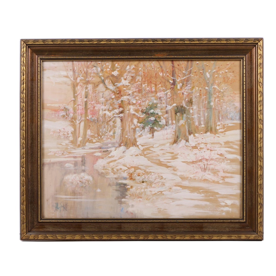 Gouache Painting of Winter Landscape