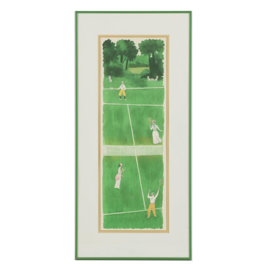 Richard Howard 1973 Serigraph on Paper of Early 20th Century Tennis Match