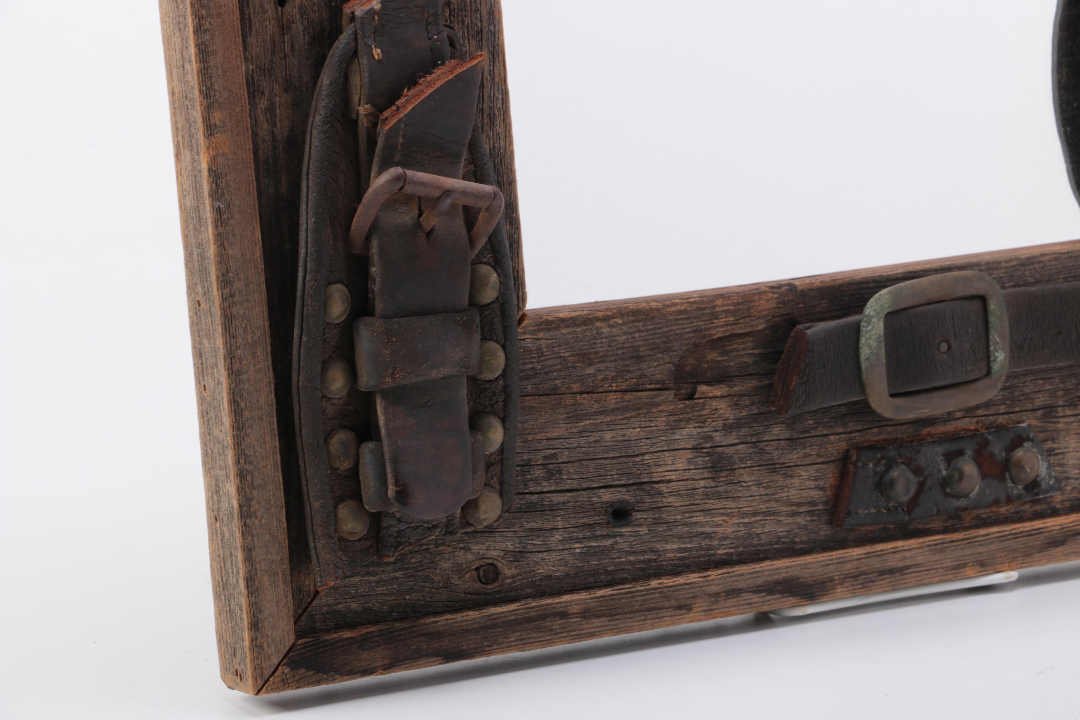 Mirror with Wooden Frame and Leather Strap Accents