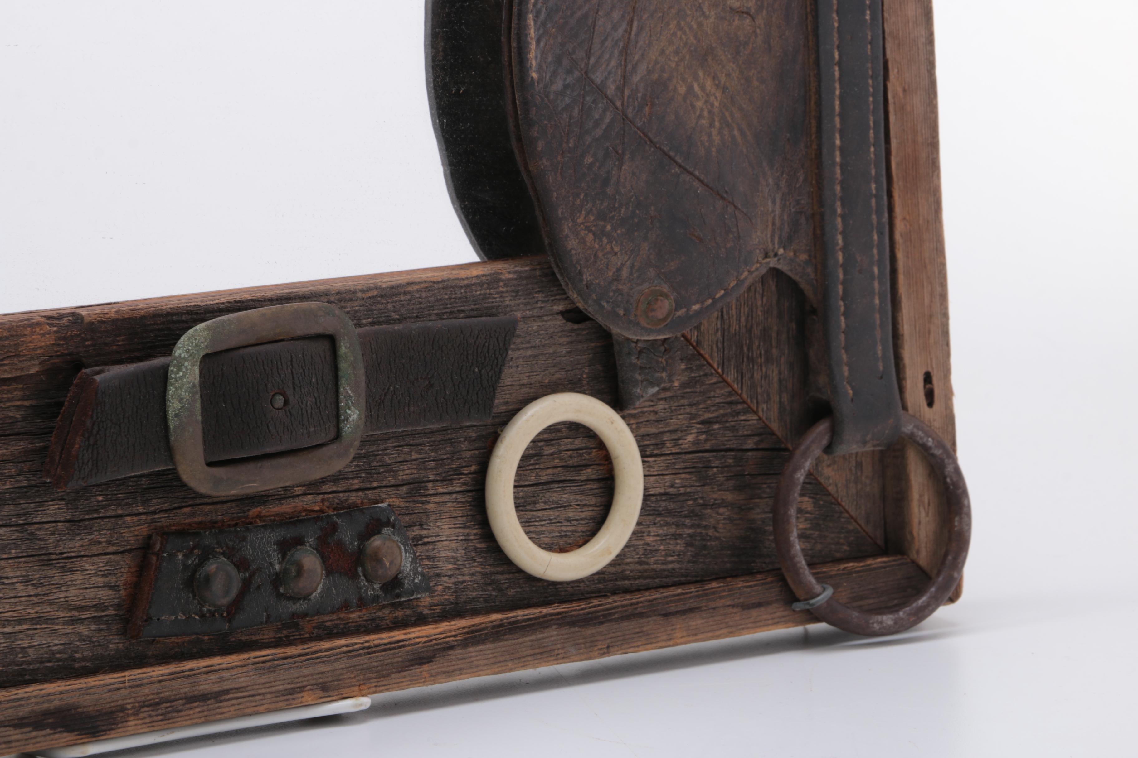 Mirror with Wooden Frame and Leather Strap Accents