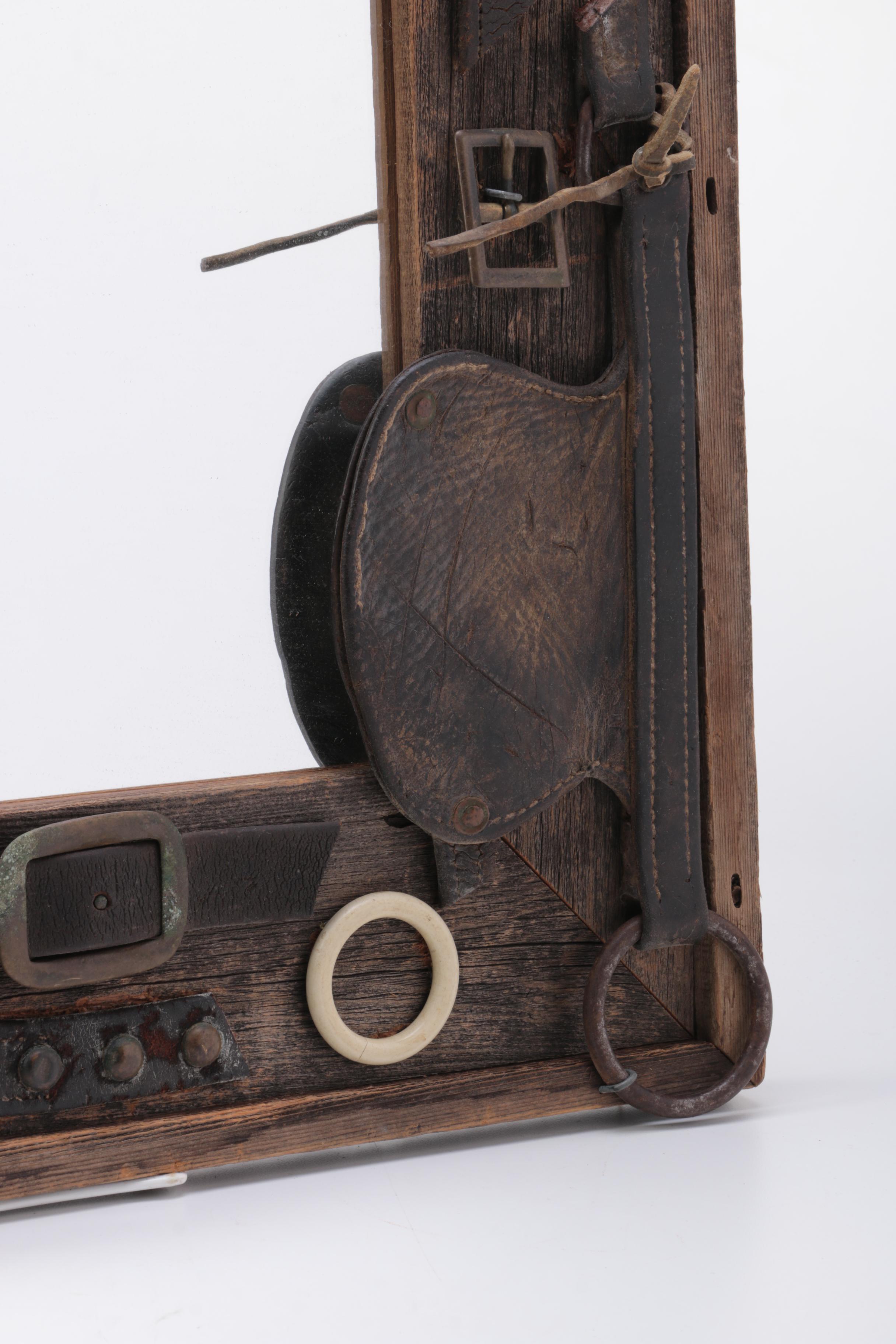 Mirror with Wooden Frame and Leather Strap Accents