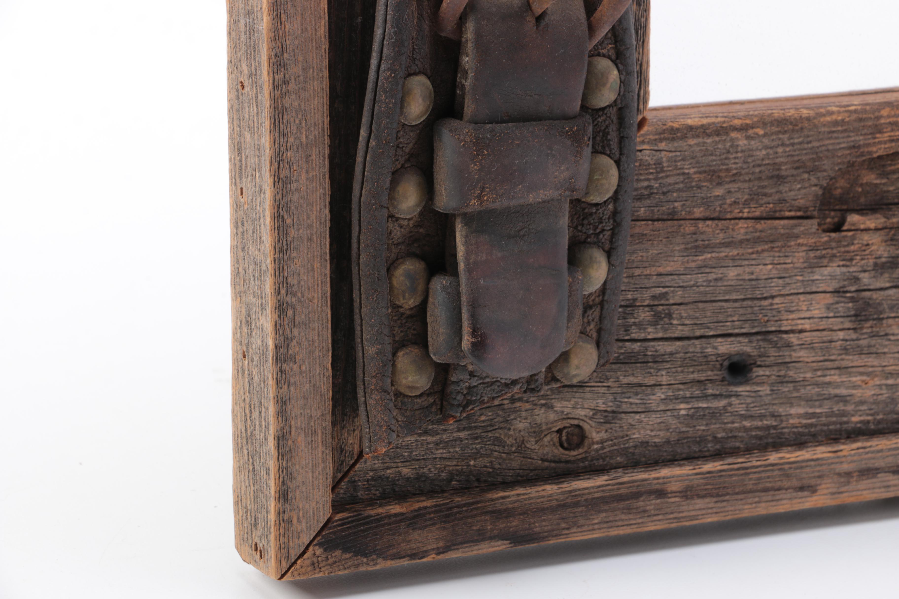 Mirror with Wooden Frame and Leather Strap Accents