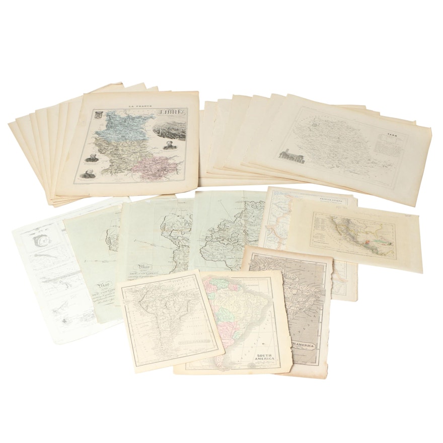 Assorted Lithographic Continental and French Atlas Maps