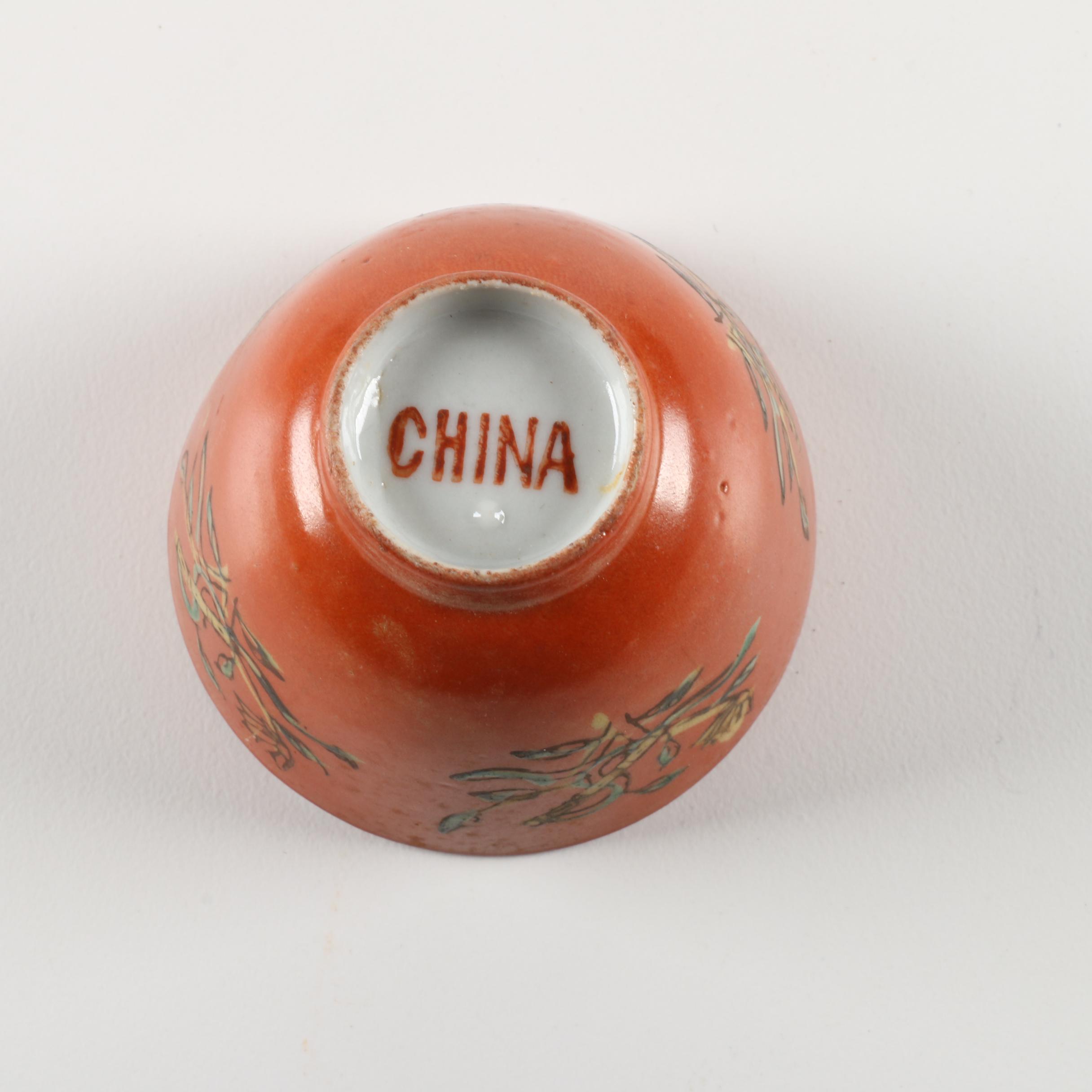 Chinese Imari Style Plate and Tea Bowls