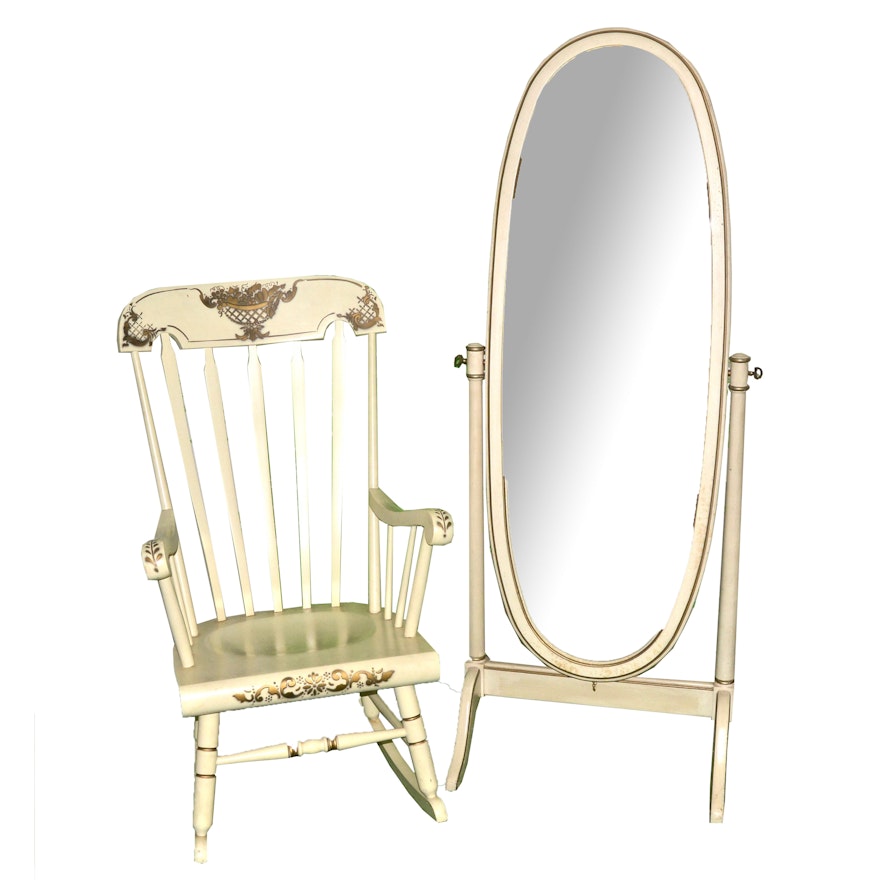 Wooden Rocking Chair and Full-Length Swivel Mirror