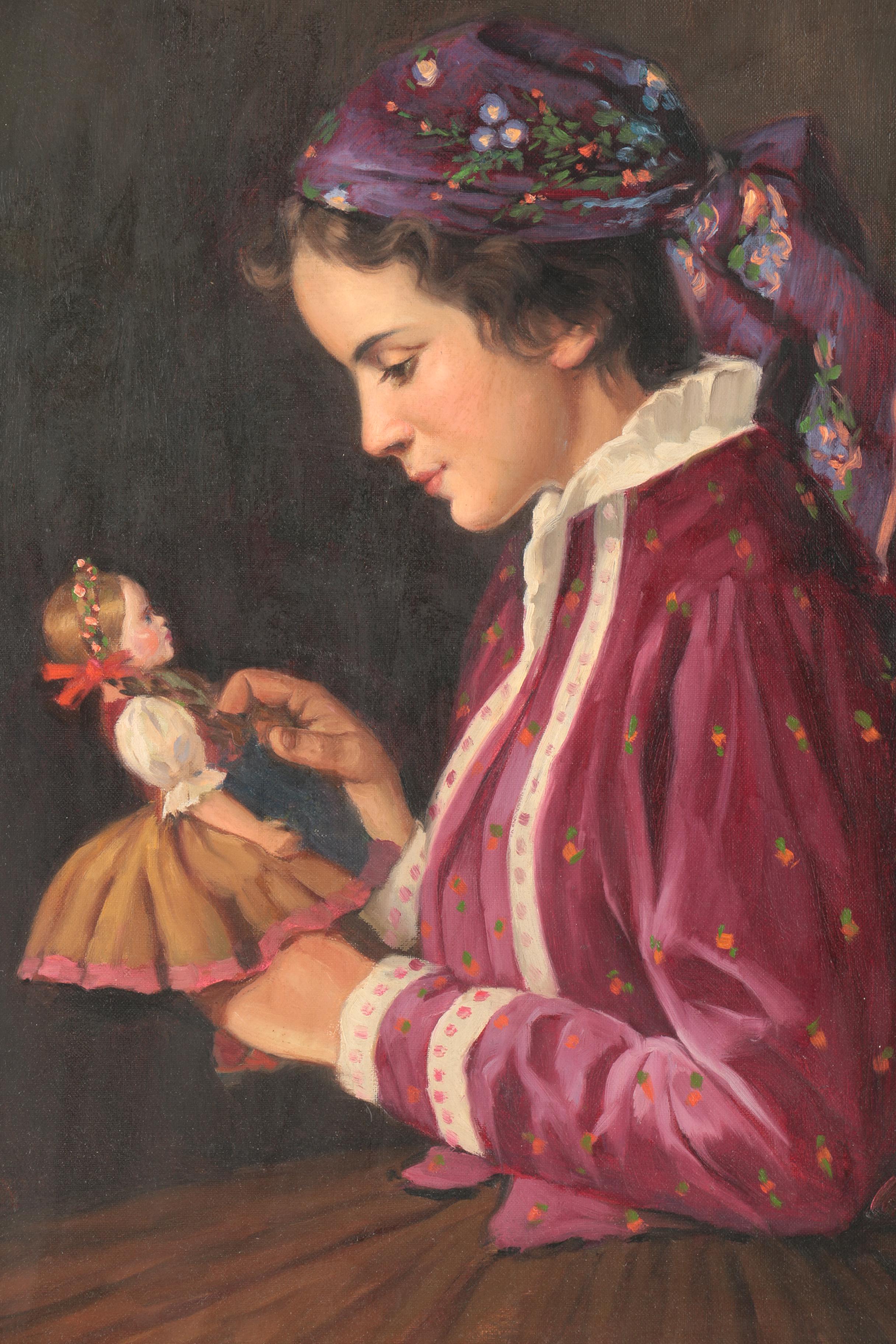 Lajos Rezes Molnár Oil on Canvas Portrait of a Young Woman