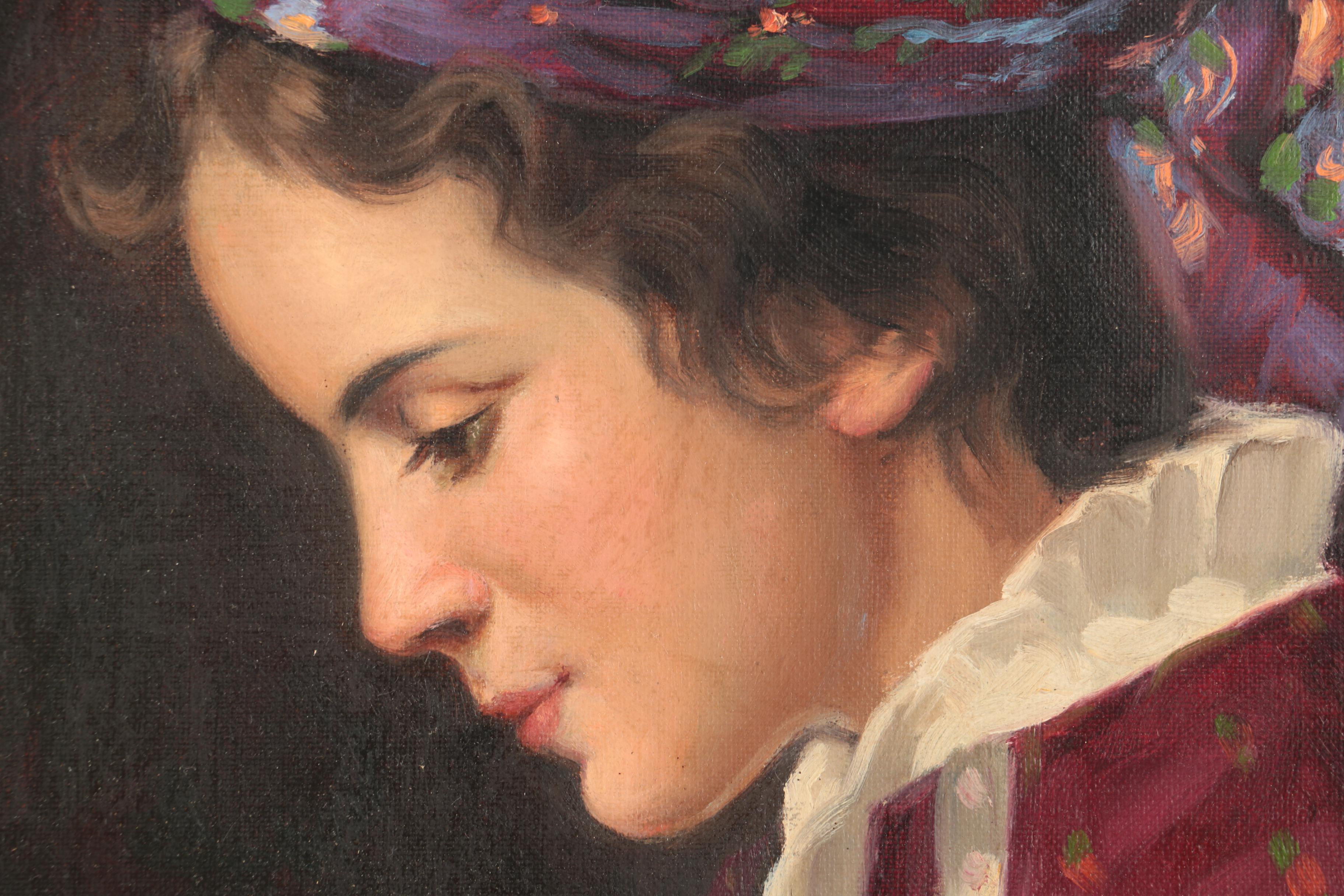 Lajos Rezes Molnár Oil on Canvas Portrait of a Young Woman