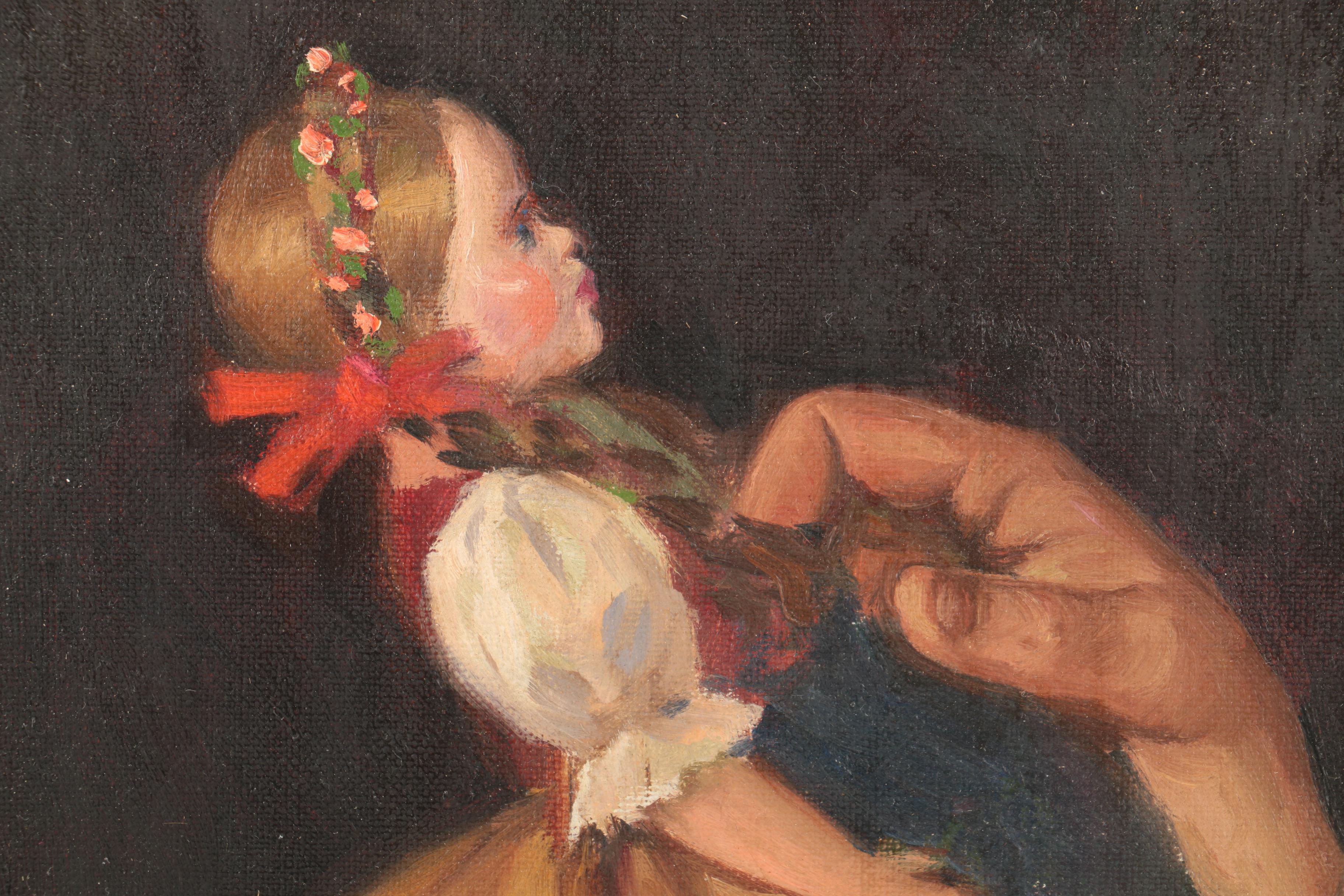 Lajos Rezes Molnár Oil on Canvas Portrait of a Young Woman