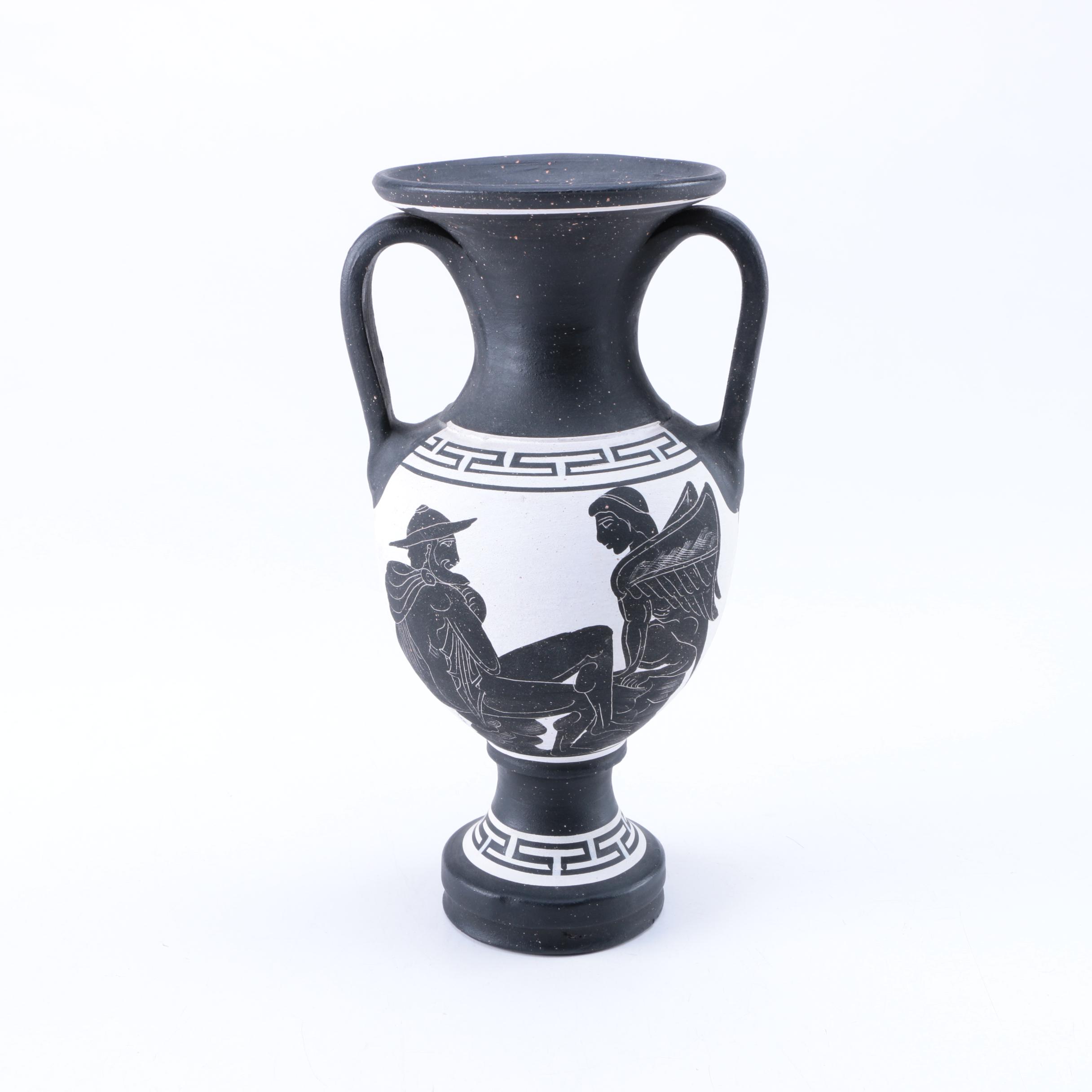 Greek Motif Ceramic Amphora Style Vase