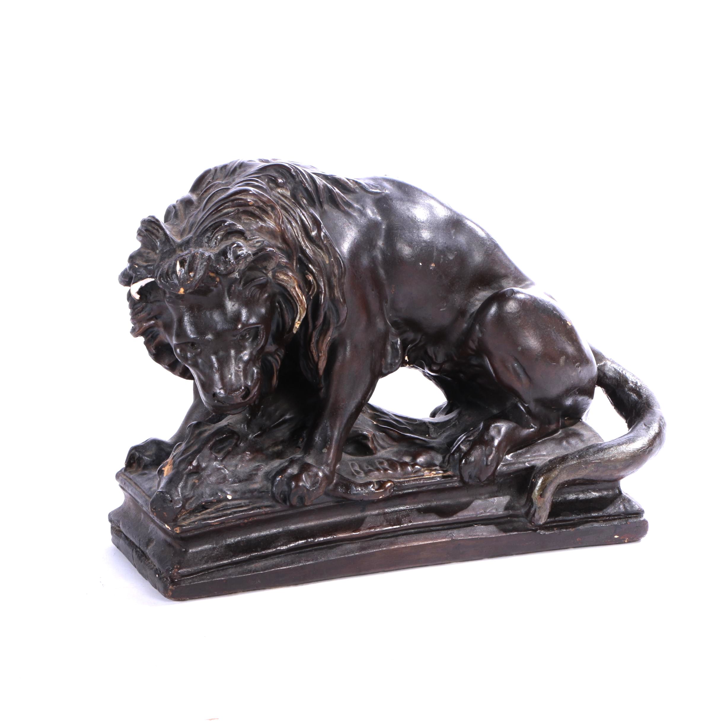 Vintage Plaster Barbary Lion Figurine