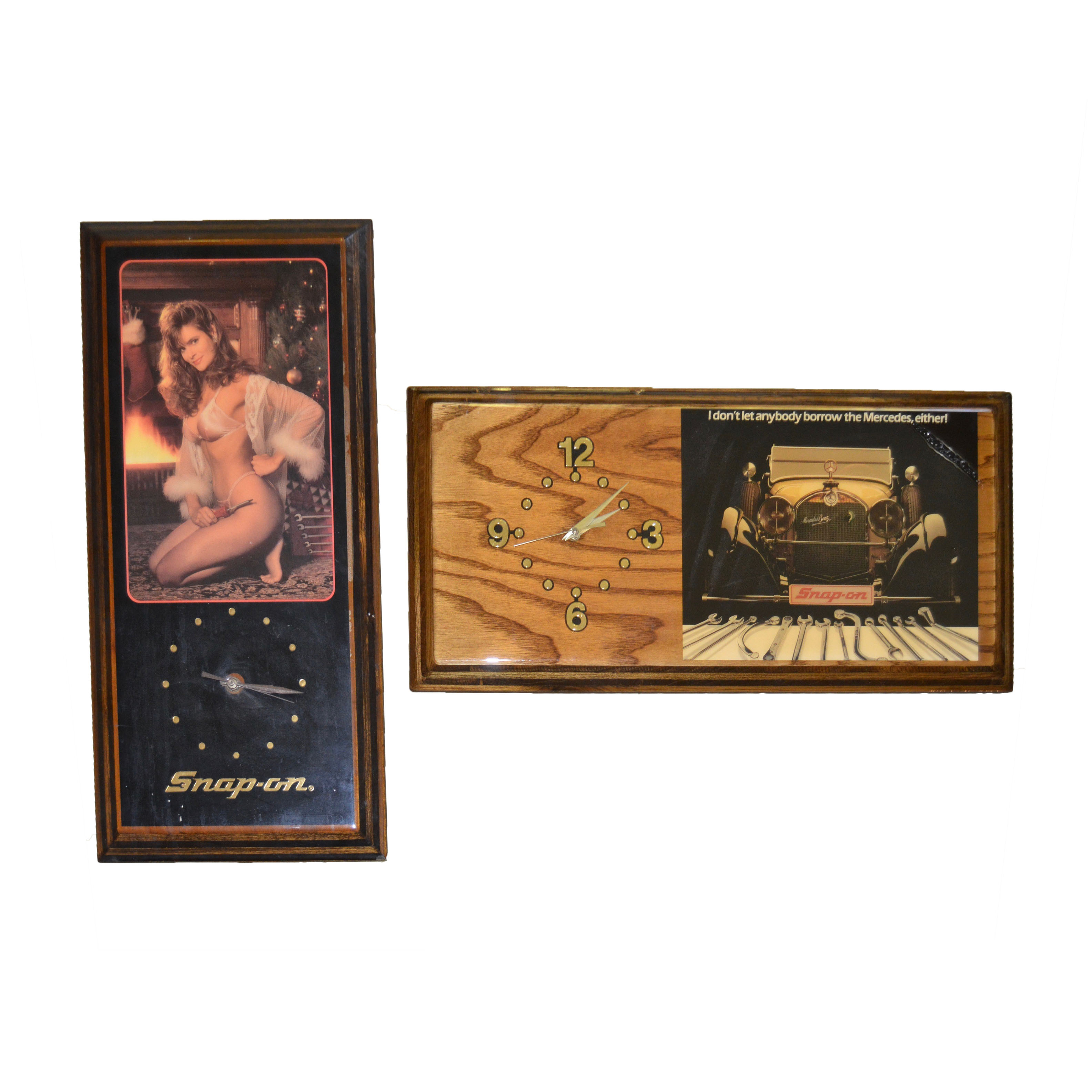 Vintage Snap-on Tools Pin-Up Model and Mercedes Wall Clocks